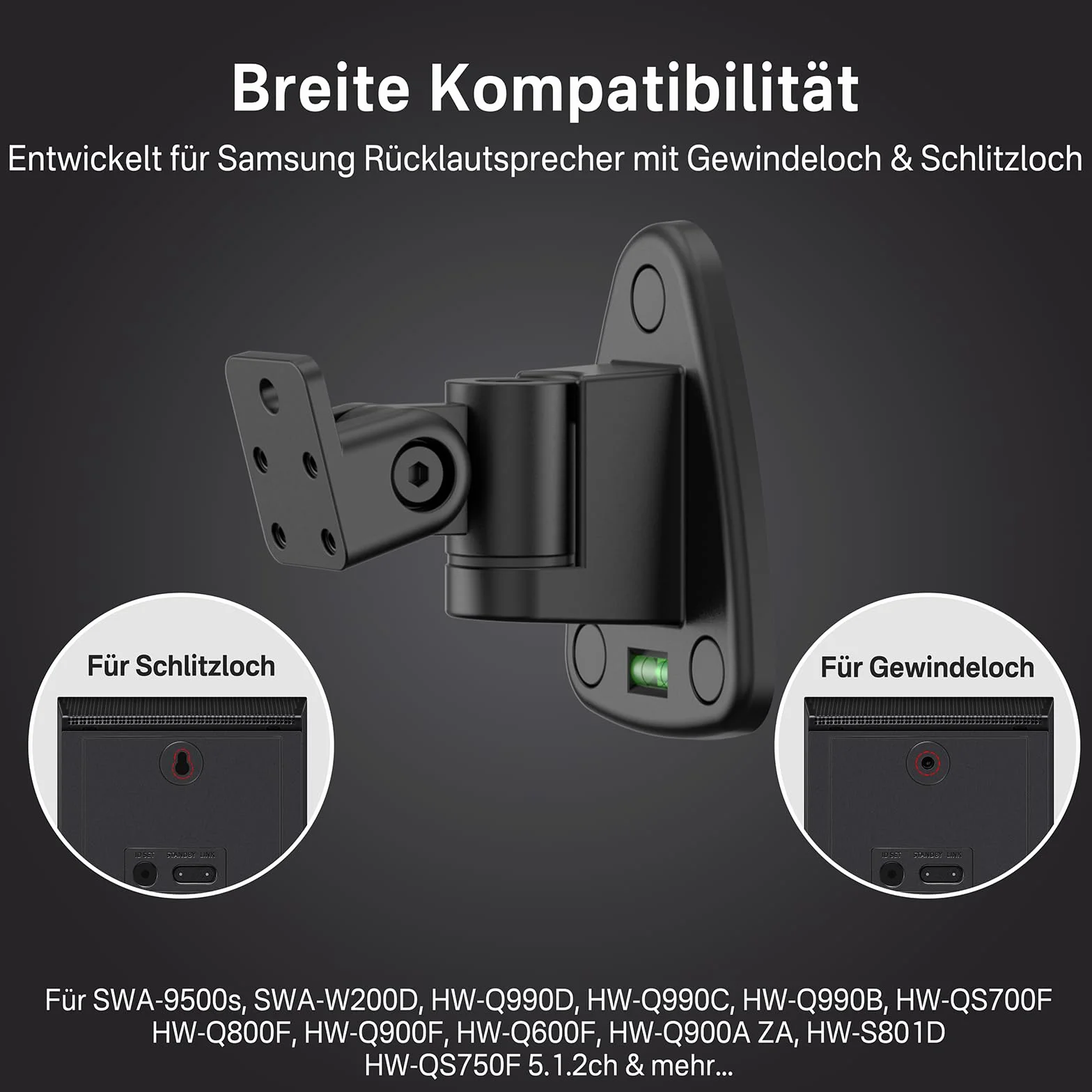 Zestaw 2 regulowanych uchwytów ściennych do Samsung HW-Q990D/Q990F/Q990C/QS700F – pasuje do Samsung SWA-9500S/SWA-W200D uchwyty ścienne z otworem na klucz i gwintowanym uchwytem