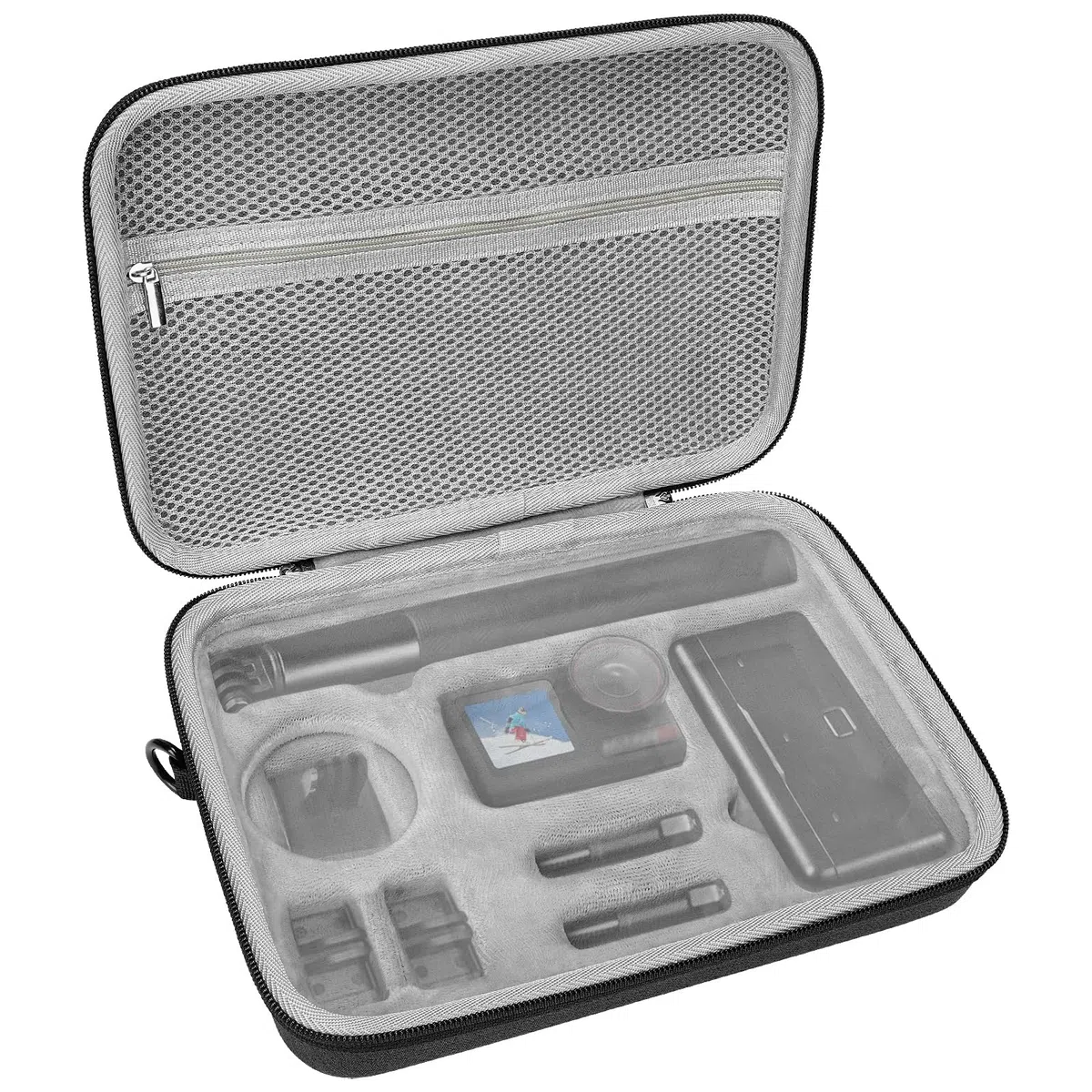 GEEKRIA Etui ochronne na kamerę sportową, kompatybilne z DJI Osmo Action 6, 5 Pro, 4, 3, torba podróżna do przechowywania z miejscem na kable (czarne)