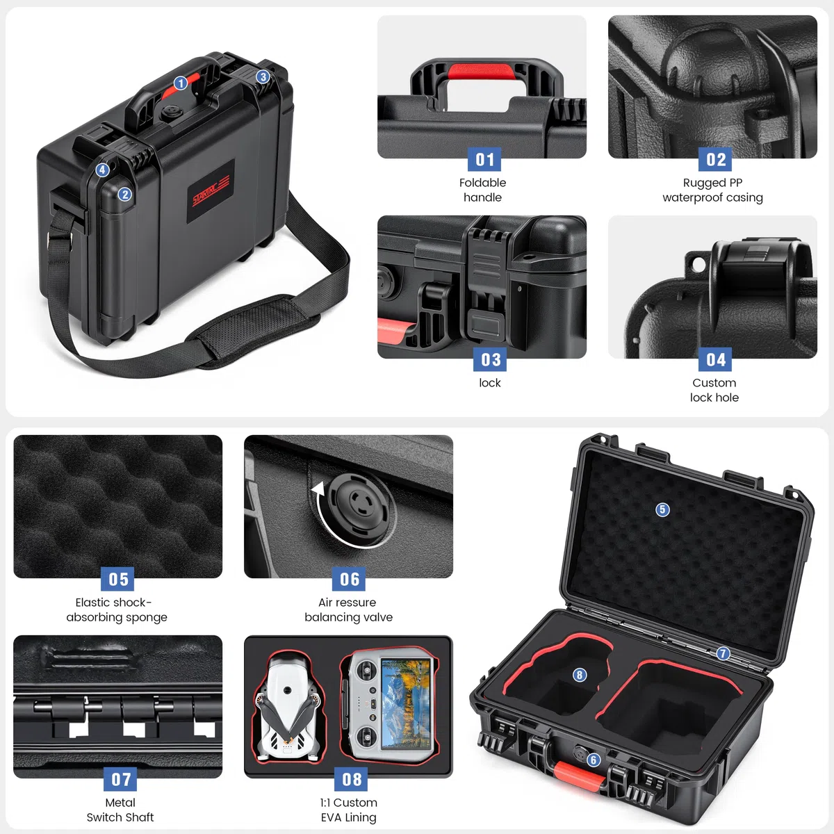 STARTRC Lito X1/1 walizka, wodoszczelna, twarda torba do DJI Lito X1/1 Fly More Combo akcesoria do akumulatorów DJI RC 2/RC-N3,4 i koncentratora ładowania, mała walizka
