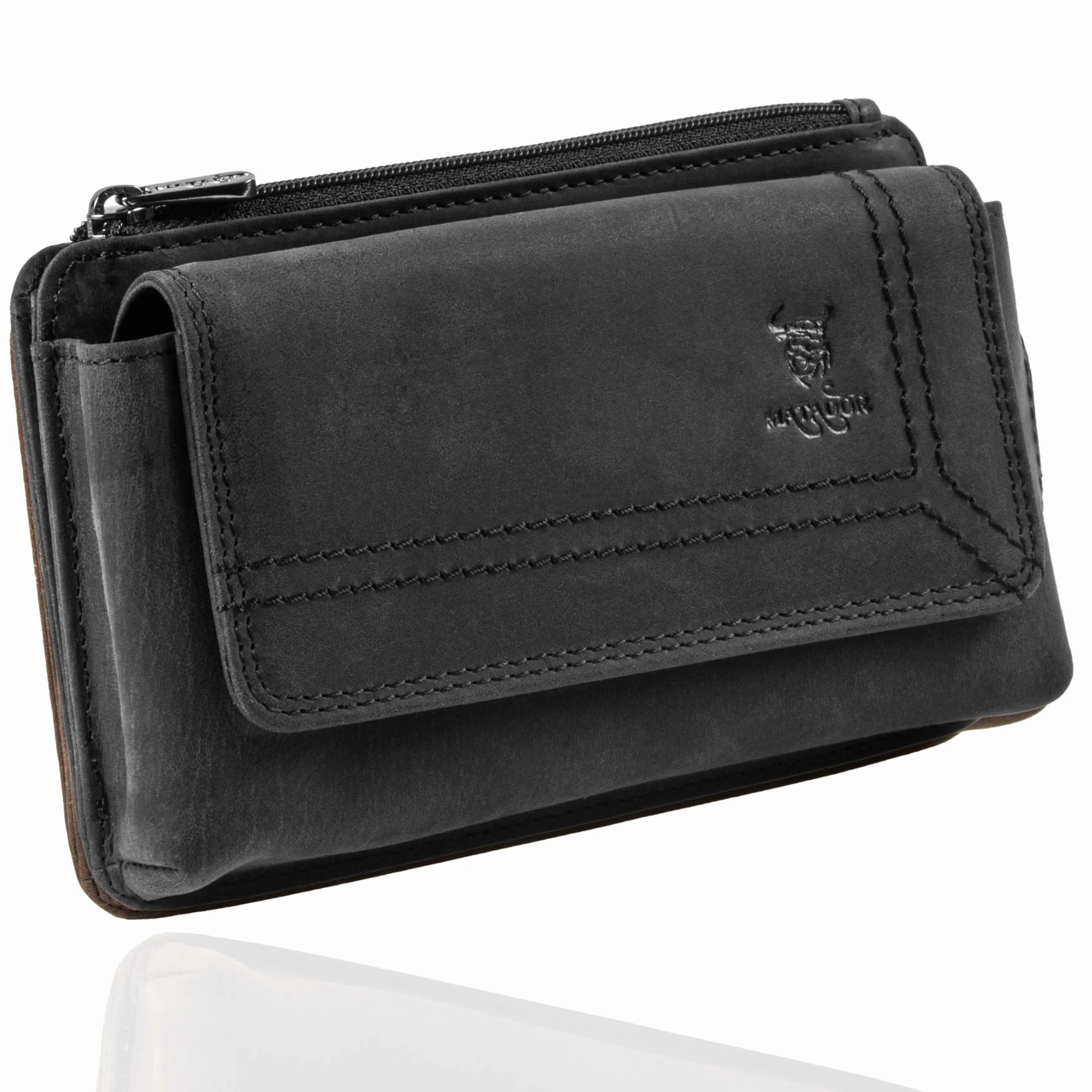 MATADOR Brisbane, 2 w 1, z prawdziwej skóry, z kieszenią na zamek błyskawiczny, z eleganckim pudełkiem na prezent i ochroną RFID, eleganckie etui na telefon komórkowy ze skóry do 6,9 cala, w kolorze