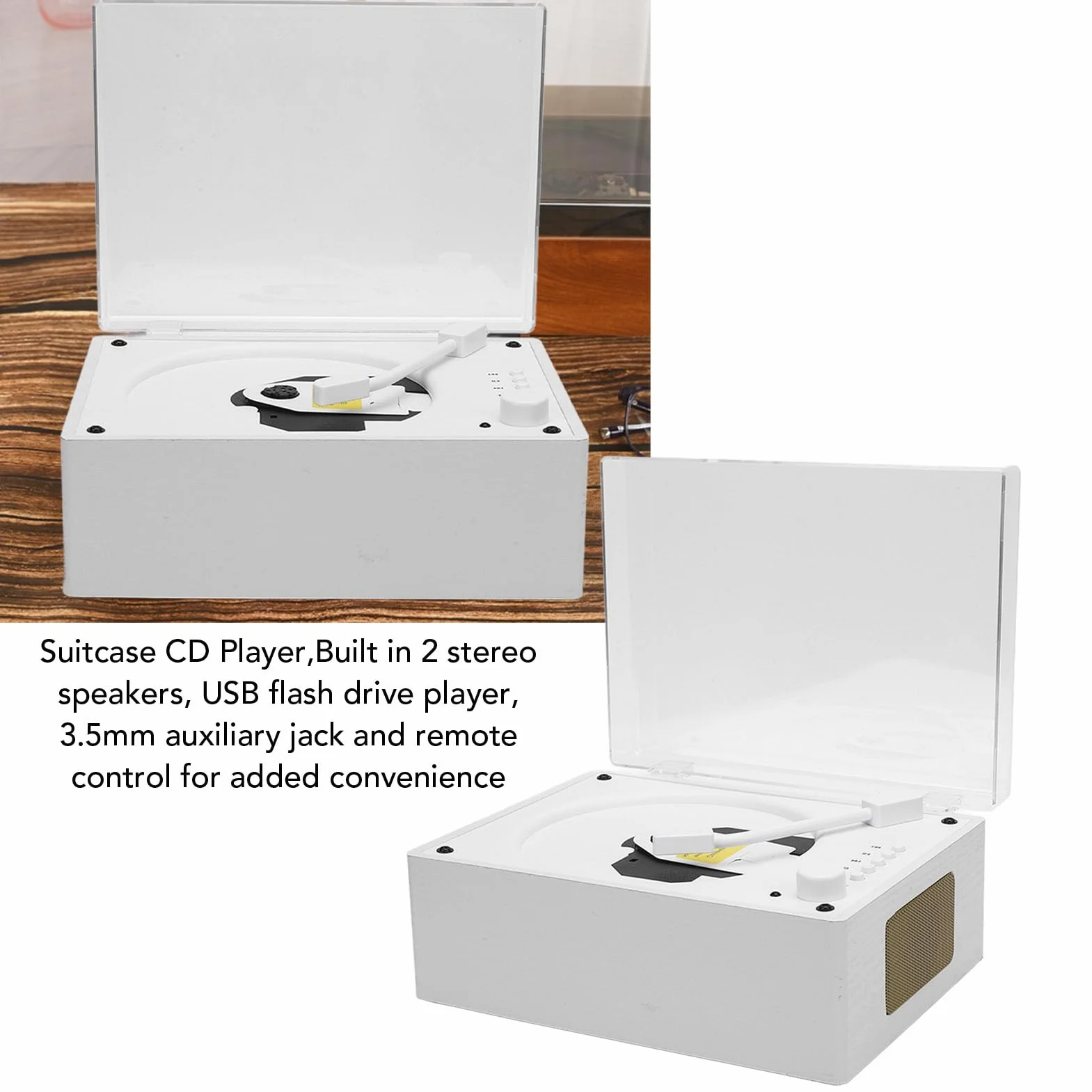 Odtwarzacz CD Bluetooth 5.0 z Podwójnymi Głośnikami Stereo, Biały