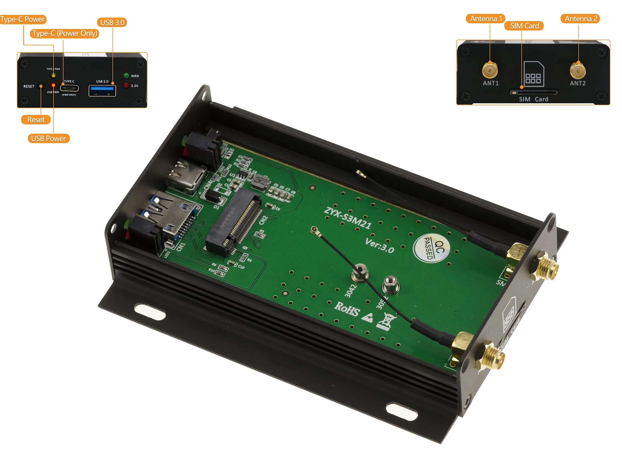 KALEA-INFORMATIQUE Adapter M2 B Key na USB 3.0 do modułu WWAN LTE z obsługą kart SIM 3G 4G 5G