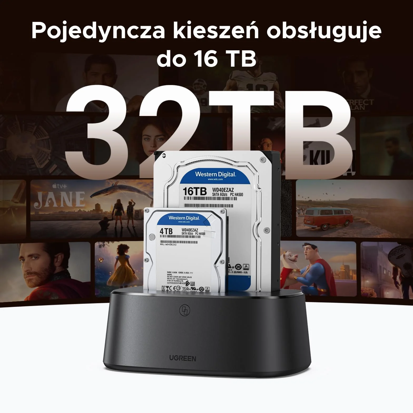 UGREEN Stacja dokująca USB 3.0 do dysków twardych SATA HDD SSD 2,5/3,5 cala Dual Bay 5 Gb/s klonowanie offline UASP