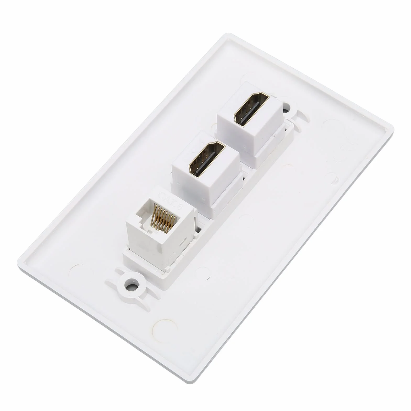 Płytka ścienna HDMI Ethernet, Gniazdo Keystone RJ45 Cat6 i 2 Gniazda Multimedialne 4K HD, Płytka ścienna Ethernet Bez Lutowania dla Projektora HDTV