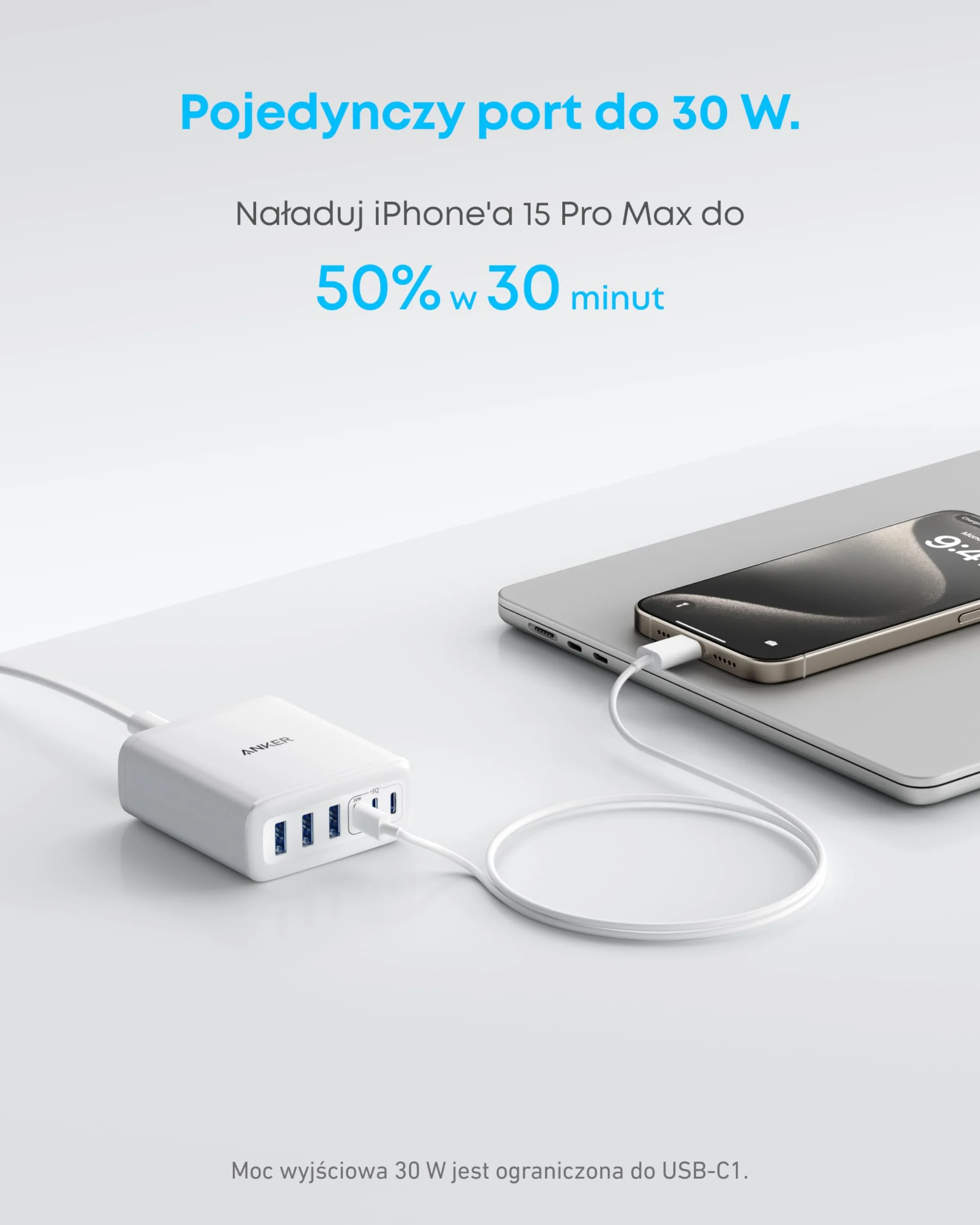 Anker USB-C Charger, stacja ładująca 6-portowa z wyjściem 112 W, do iPhone'a 16/15/14/13/12 Series, MacBook Air, Pixel, Galaxy, iPad i więcej (kabel nie jest dołączony)