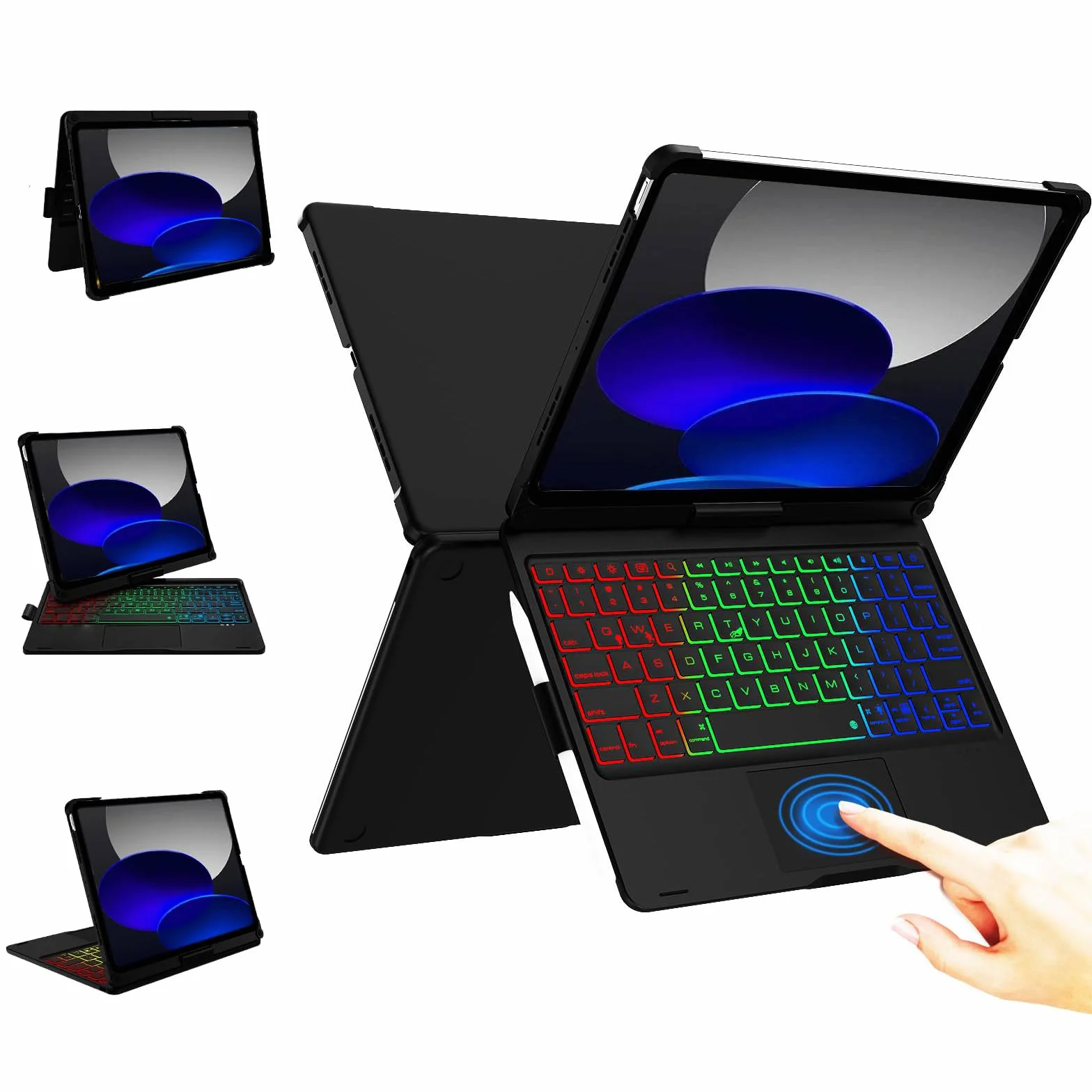 JADEMALL Etui na iPad 11 generacji A16 z klawiaturą, 7 kolorów, podświetlana, bezprzewodowa, zdejmowana klawiatura, elastyczne etui TPU z uchwytem na rysik do nowego iPada 10./11. generacji