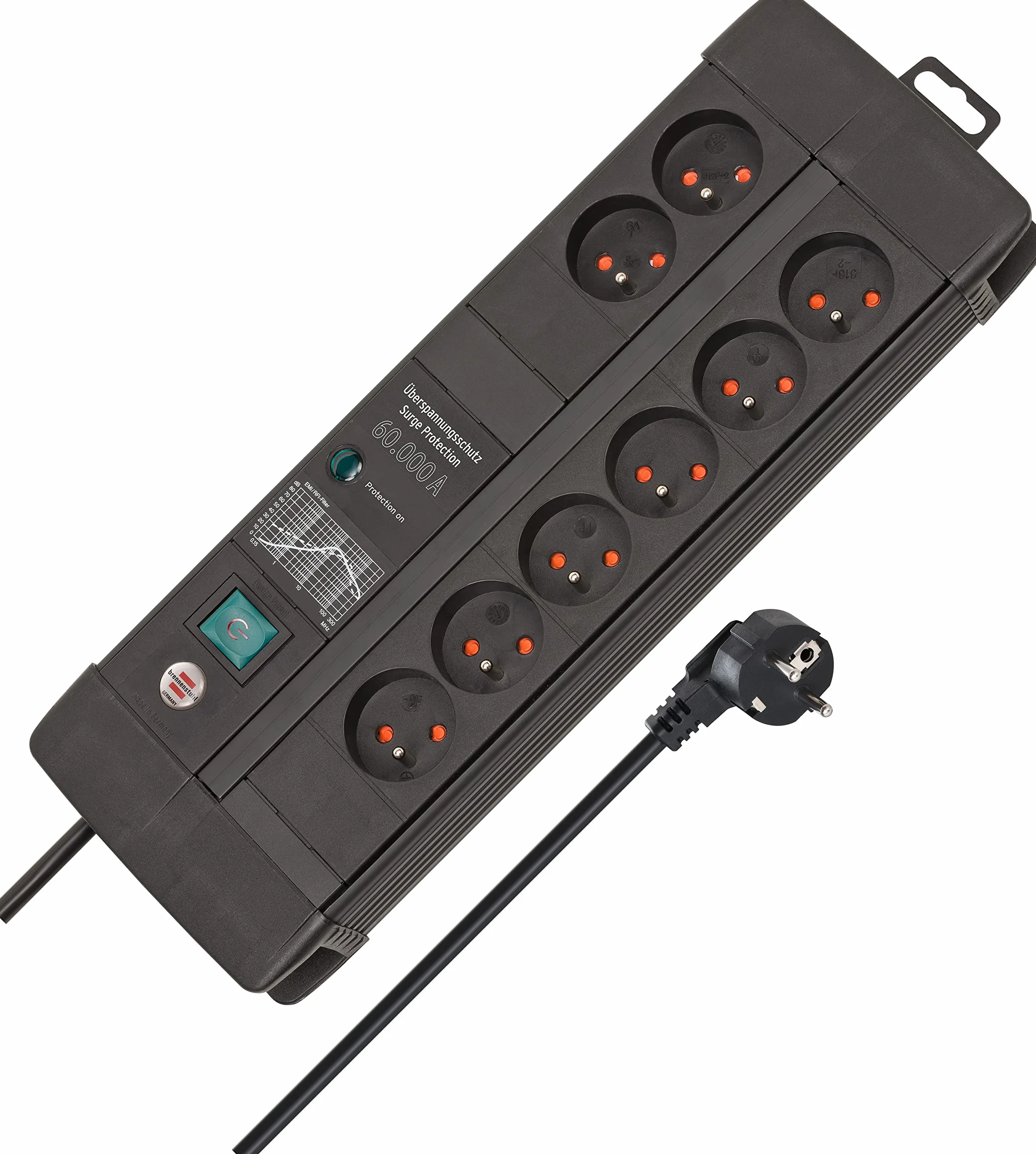 Brennenstuhl Premium-Line Duo listwa przepięciowa z 8 gniazdami/listwa antyprzepięciowa a z ochroną przepięciową do 60.000 A (listwa zasilająca kabel 3 m z wyłącznikiem, Made in Germany) czarna