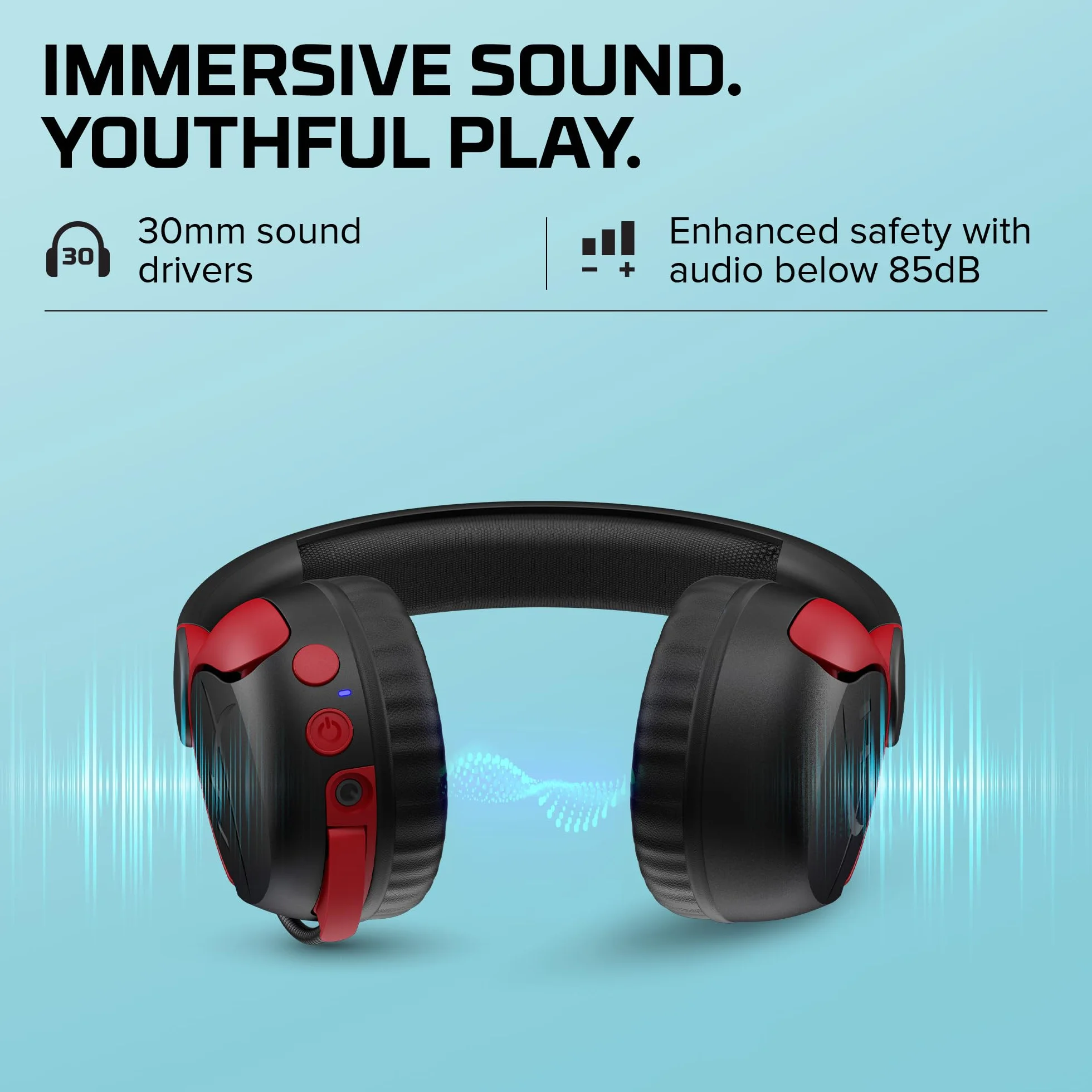 HyperX Cloud Mini Wireless - Bezprzewodowy zestaw słuchawkowy do gier dla dzieci, ograniczenie głośności 85dB, dla PC/Switch/PS/Chromebook/Xbox/Mobile, czarny