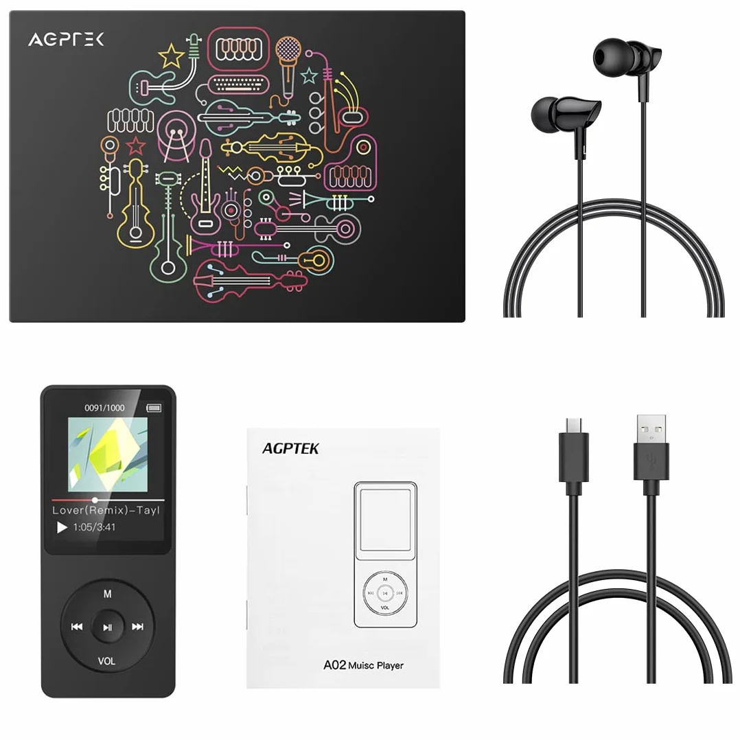 AGPTEK A02 Odtwarzacz MP3 1,8 Cala, Czarny