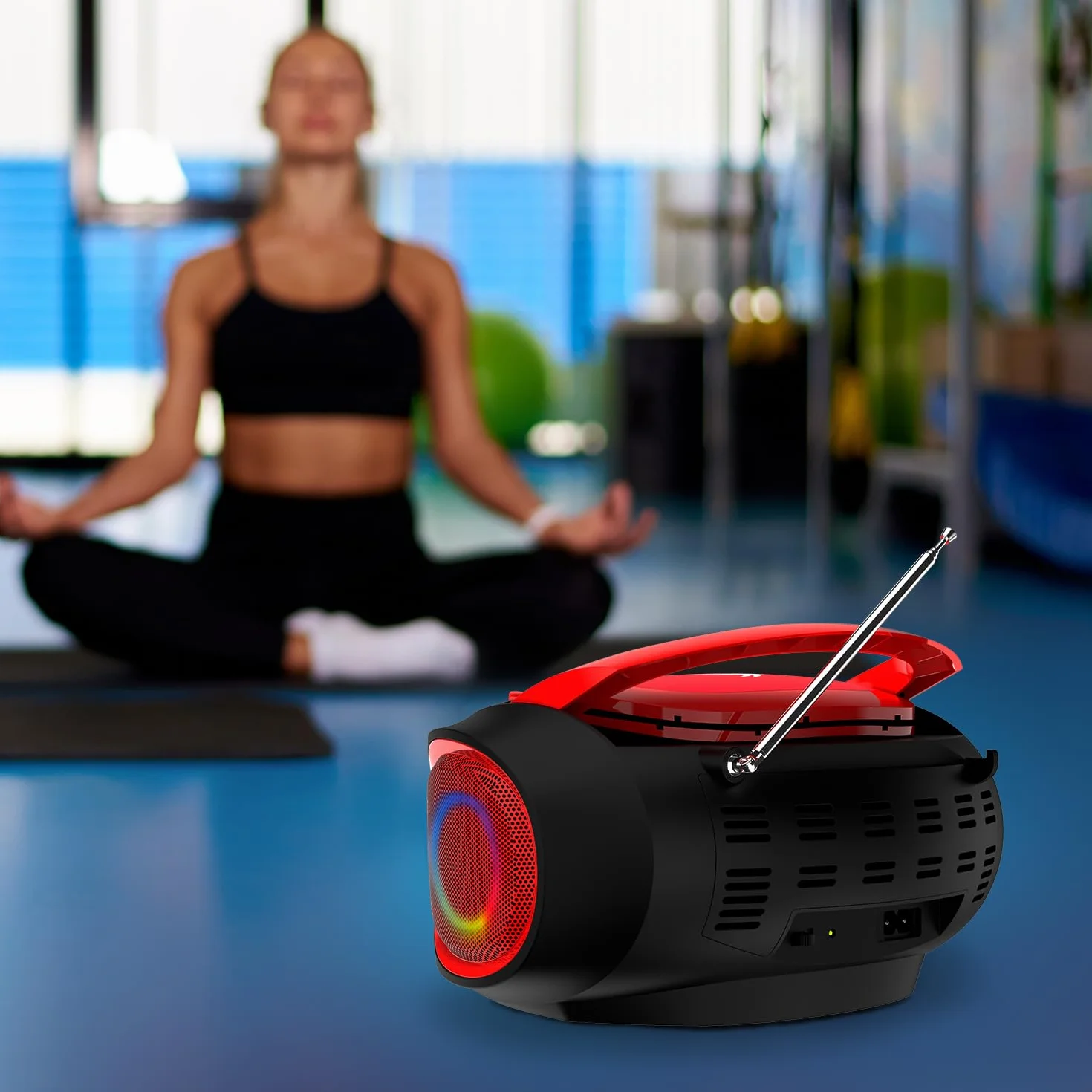 KLIM Boombox Radio CD, nowość 2023 Radio FM, CD Bluetooth, MP3, USB, AUX - baterie do ładowania, tryby przewodowe i bezprzewodowe, kompaktowy i wytrzymały, czerwony