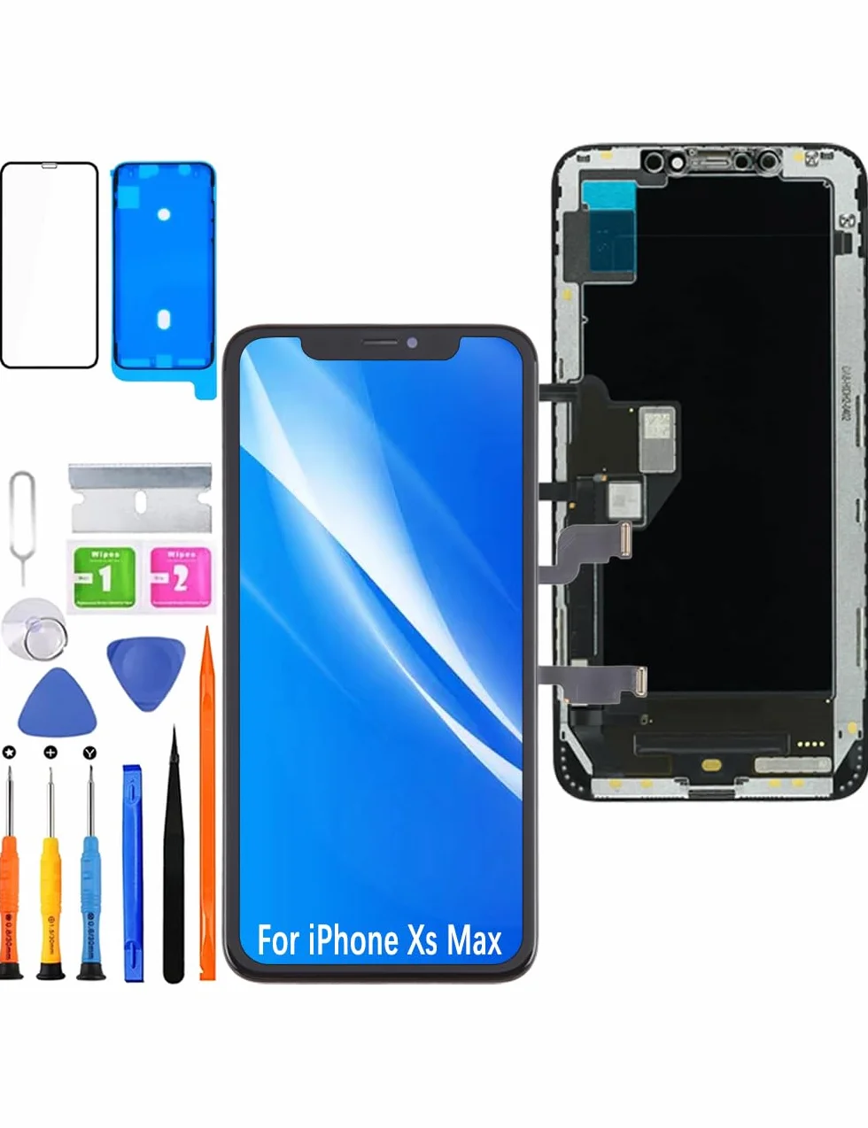 Wyświetlacz do iPhone XS Max LCD zamiennik ekranu FHD ekran dotykowy 3D Touch Face ID Digitizer ramka montażowa, wodoodporna adhesive, zestawy naprawcze