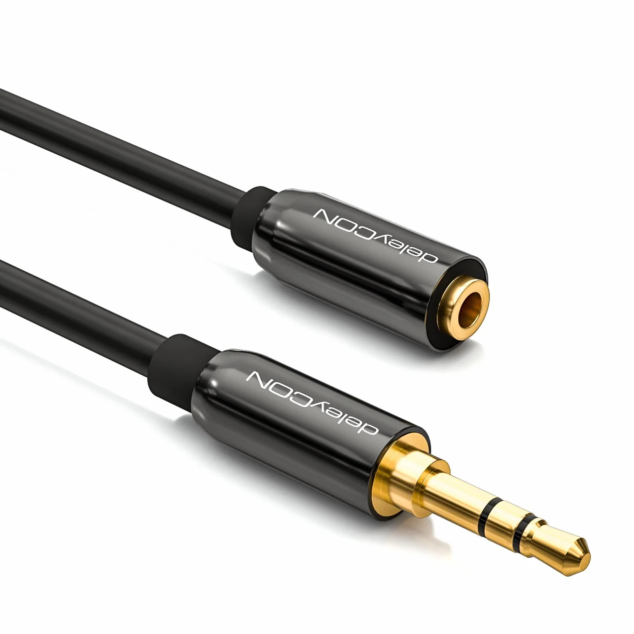 deleyCON 1,5m Przedłużacz Audio Stereo - Jack 3,5 mm Gniazdo na Wtyk - Kabel AUX Stereo z Metalową Wtyczką do Głośników i Słuchawek - Czarny