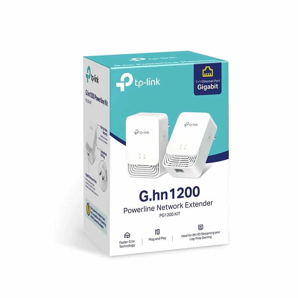TP-Link PG1200 KIT, Zestaw Powerline G.hn1200, 1 port Gigabit Ethernet, Plug and Play, Transmisja danych przez sieć elektryczną do 300 m, Tryb oszczędzania energii, Stabilne połączenie bez kabli LAN