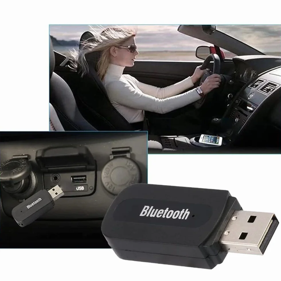 Retoo Adapter Bluetooth USB z kablem samochodowym AUX 3,5 mm i mikrofonem jako zestaw głośnomówiący do samochodu, bezprzewodowy odbiornik, kompatybilny z systemem Android, iOS, Home stereo, radio