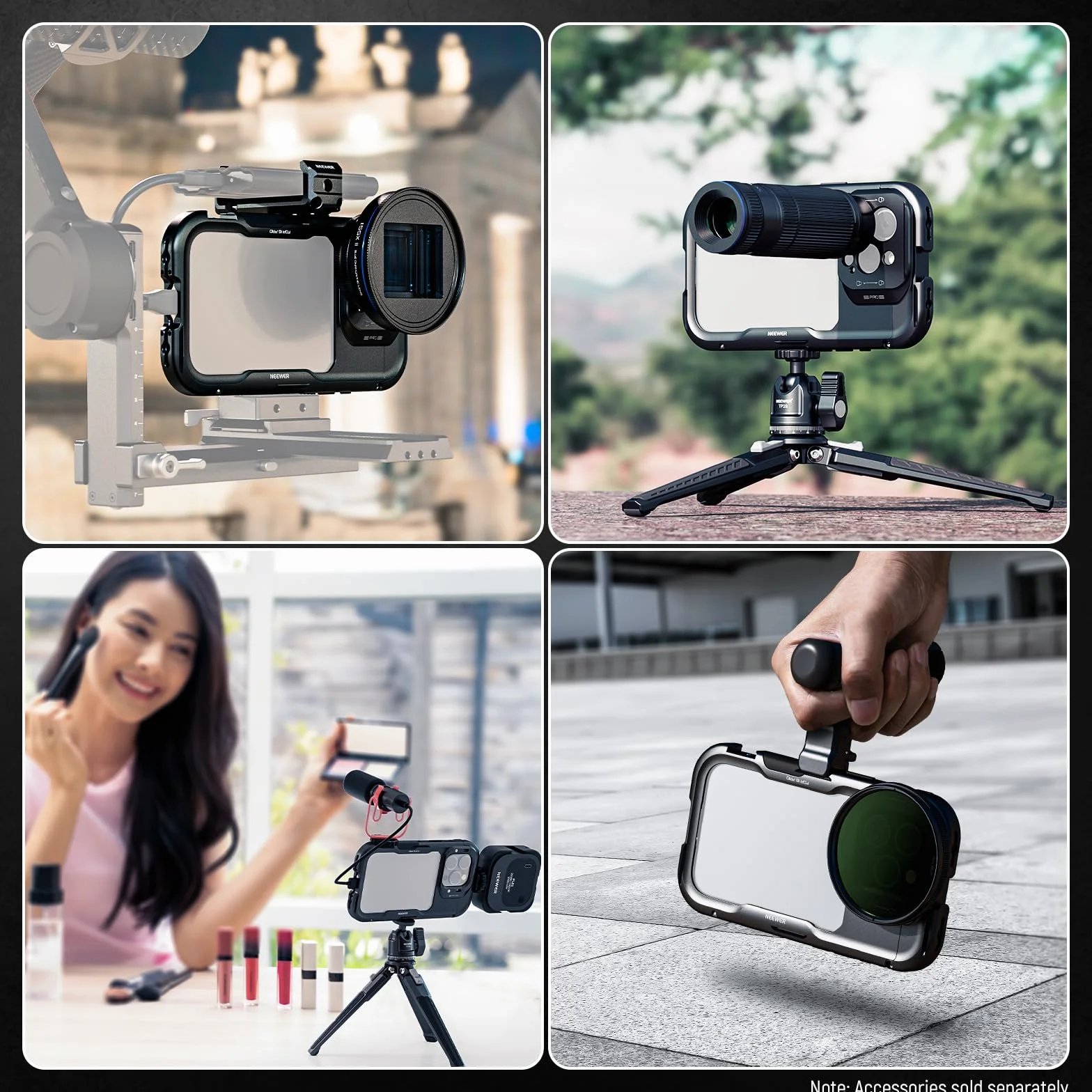 NEEWER 16 Pro Cage Quick Release Video Rig Stabilizer kompatybilny z iPhone 16 Pro z 67mm adapterem filtra 17mm tylna płytka obiektywu T mocowanie obiektywu kompatybilny z Moment PA073