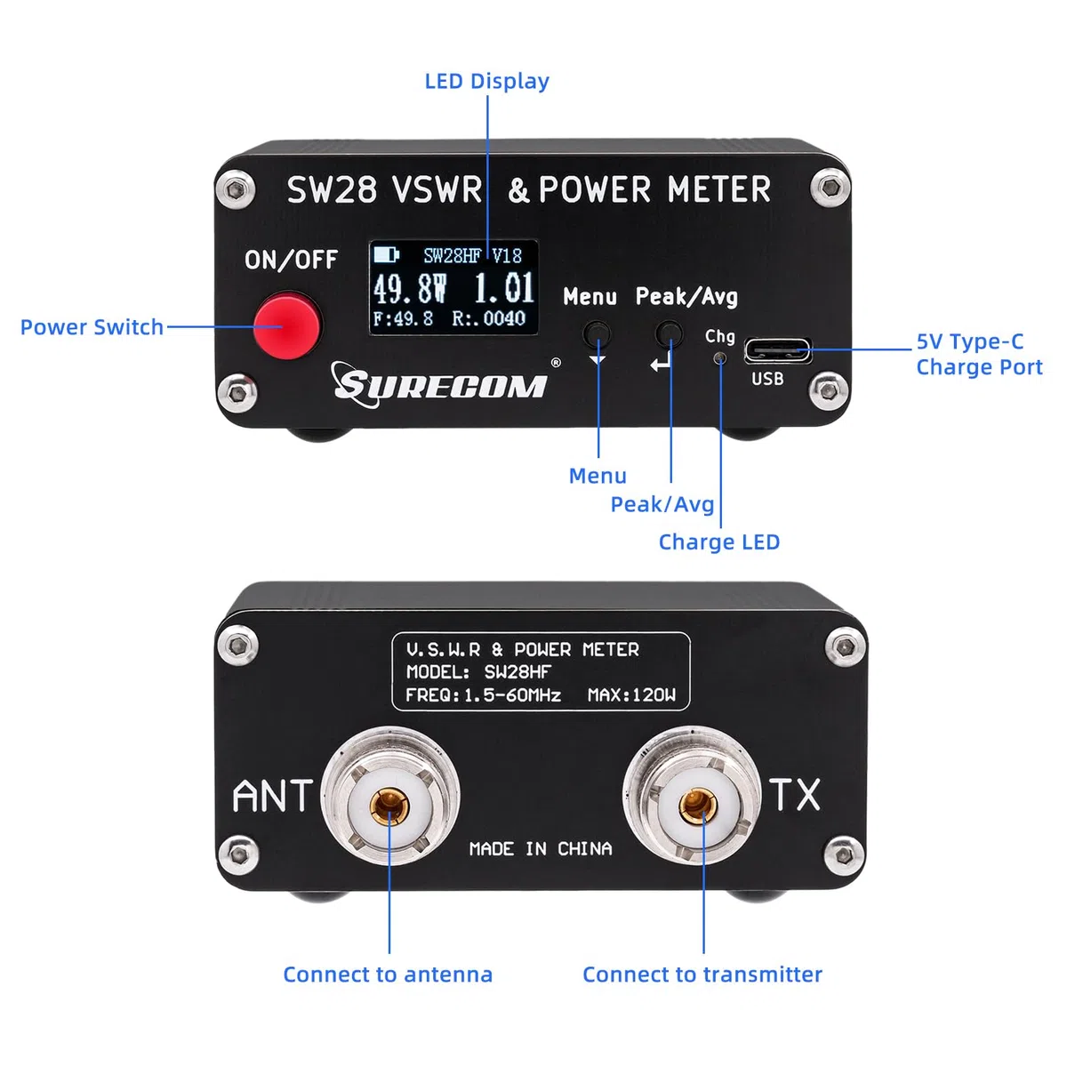 Mcbazel Surecom SW-28HF Mini W.S.W.R. i licznik mocy 1,5 MHz-60 MHz 120 W