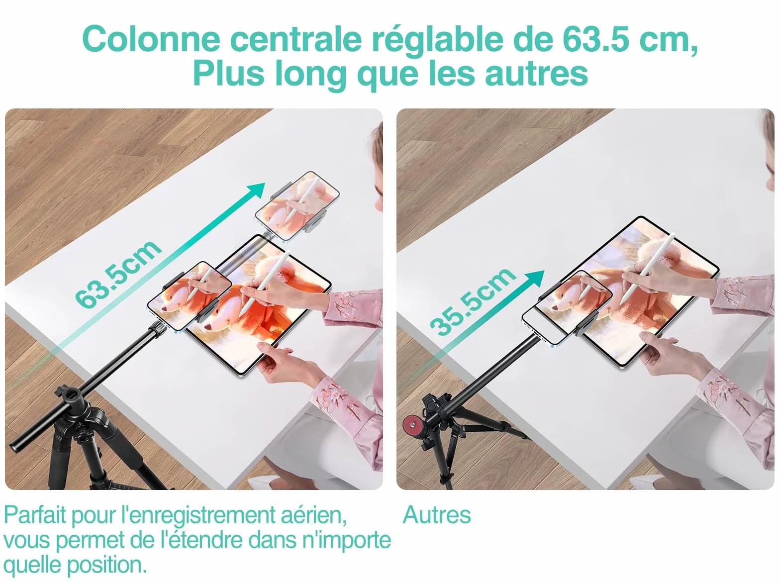 Elitehood Statyw na Telefon 180 cm, Tripod z Regulacją Kąta 360 Stopni, Uchwyt 63 cm