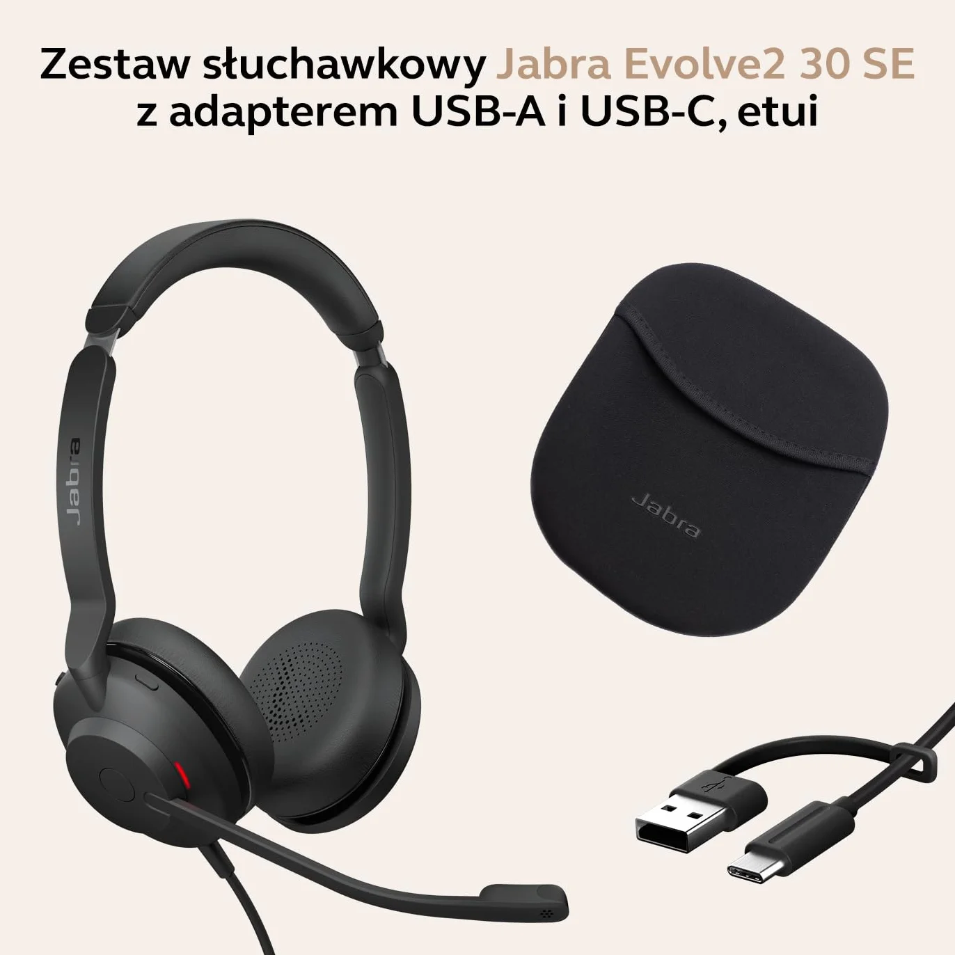 Jabra Evolve2 30 SE przewodowy zestaw słuchawkowy USB-A/USB-C certyfikowany dla Microsoft Teams