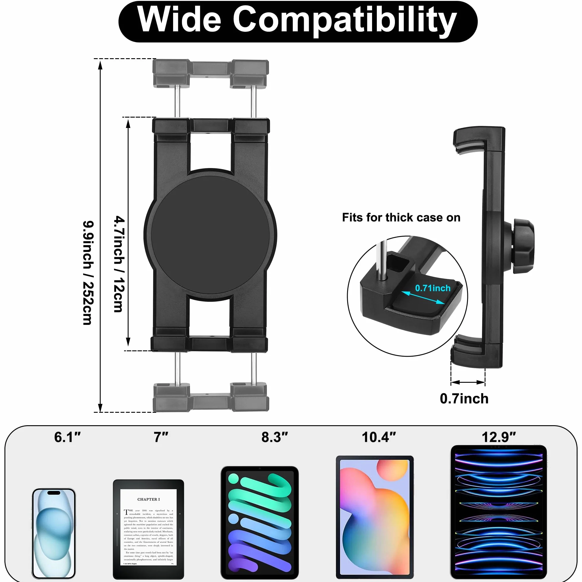 Uchwyt na tablet do samochodu, na deskę rozdzielczą i iPada, mocną przyssawkę do tabletów 4,5-12,9", iPad Pro, Galaxy Tab, iPhone 15 14 Galaxy S25 S24 Z Fold 5 4