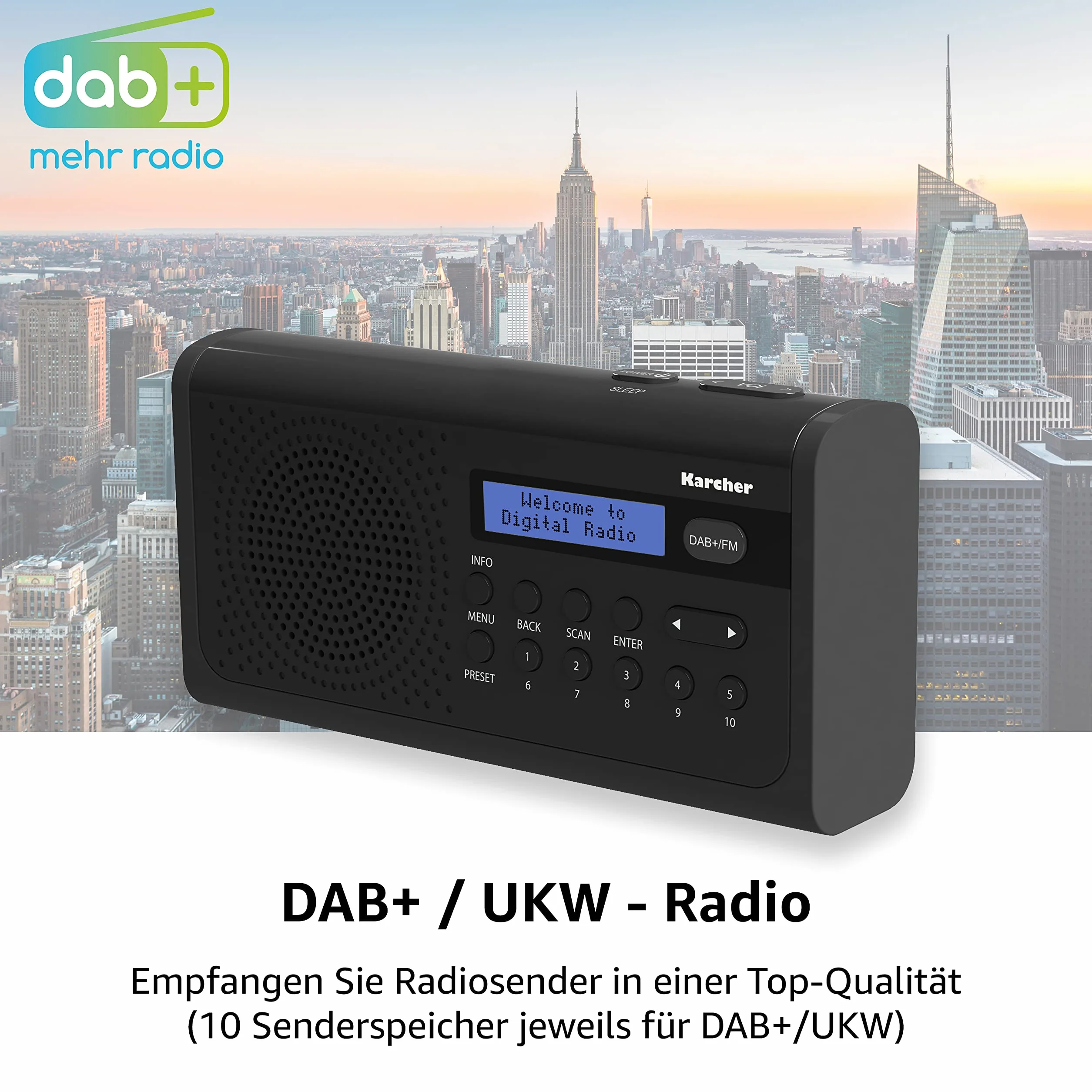 Karcher DAB 2405 przenośne radio DAB+ DAB+ UKW zasilanie sieciowe akumulatorowe głośnik wyświetlacz LCD