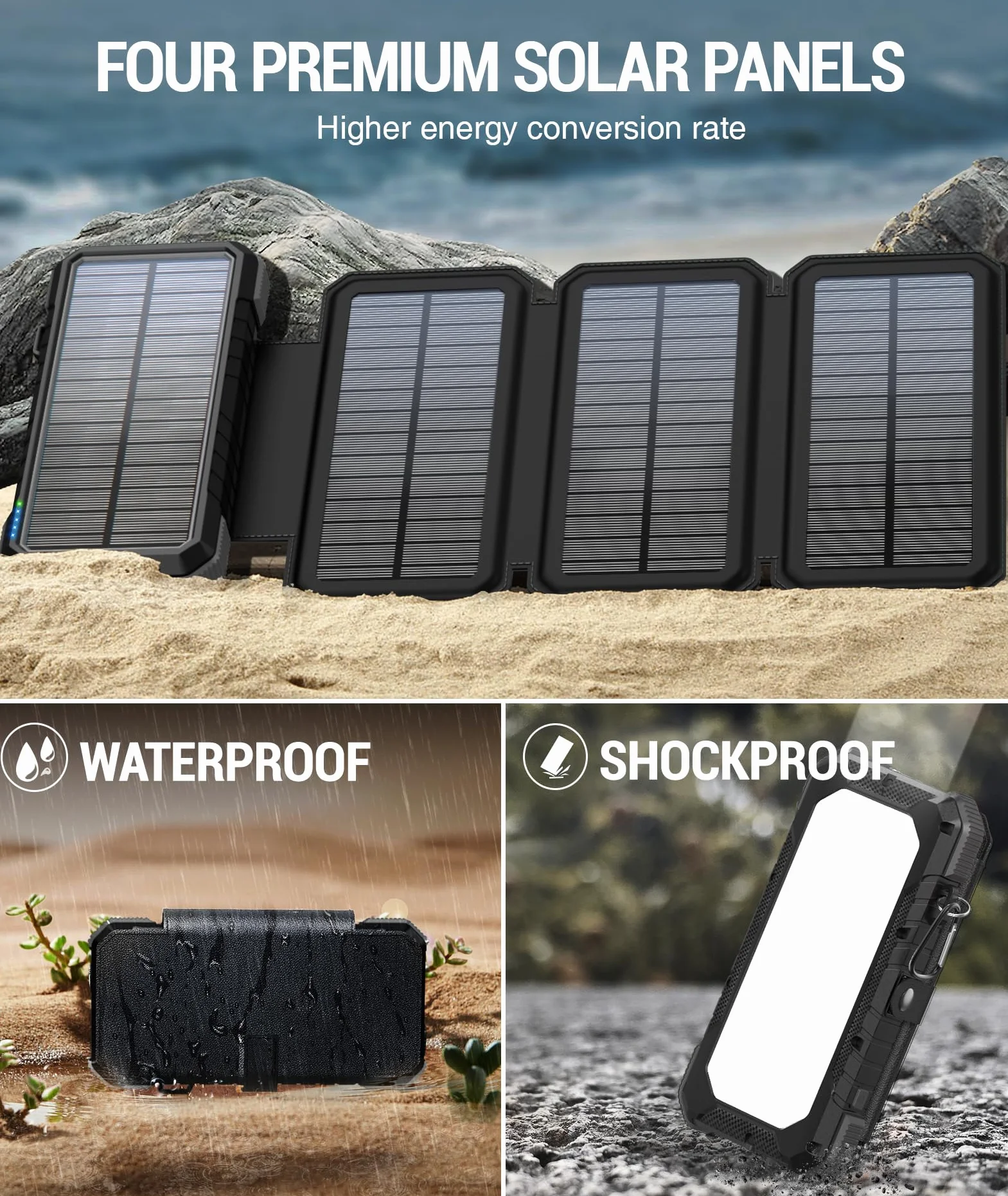 BLAVOR 20000mAh Solar Power Bank Mobile Mobile Mobile Przenośna ładowarka solarna ze składanymi panelami słonecznymi PD 18 W Szybkie ładowanie Banki zasilania do telefonów komórkowych USB