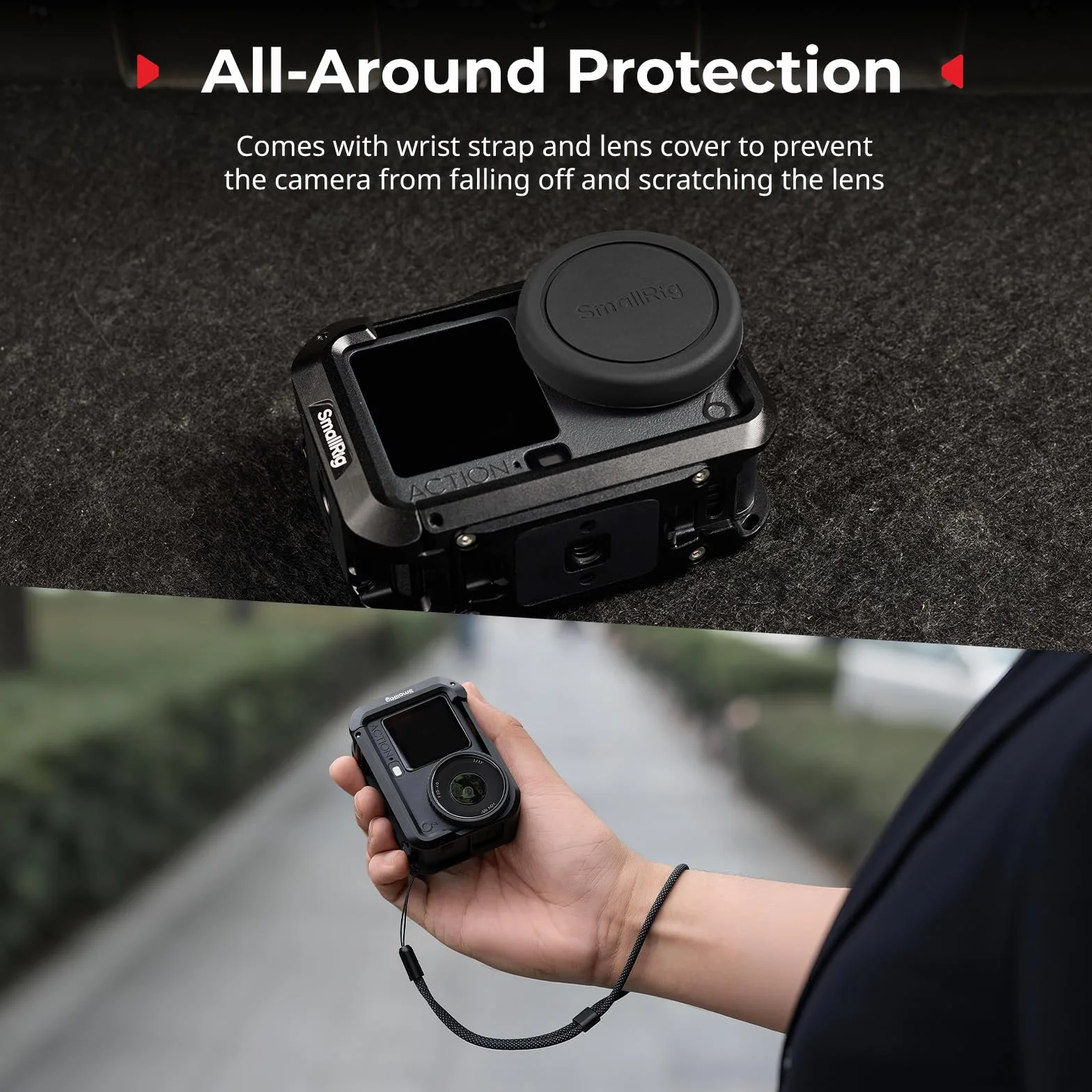 SMALLRIG Klatka do DJI Osmo Action 6 (Advanced Edition), aluminiowa klatka na kamerę z zimną stopką, paskiem na nadgarstek, osłoną obiektywu, ramką ochronną z otworami montażowymi 1/4"-20-5887