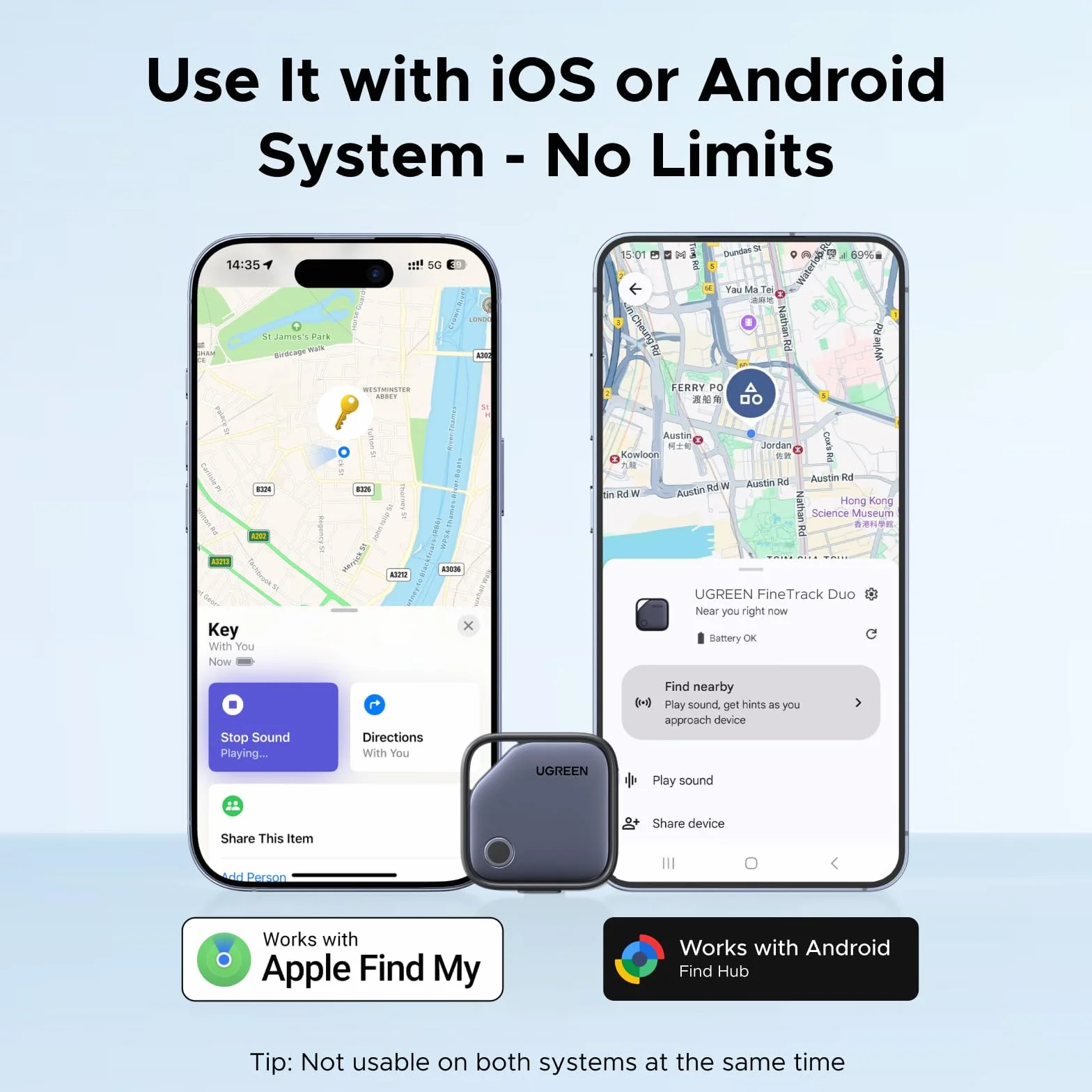 Zestaw 4 sztuk UGREEN FineTrack Duo dla systemu iOS lub Android, ładowalny tracker USB C kompatybilny z Apple Find My lub Google Find Hub, lokalizator kluczy i smarttag do plecaków, walizek itp.