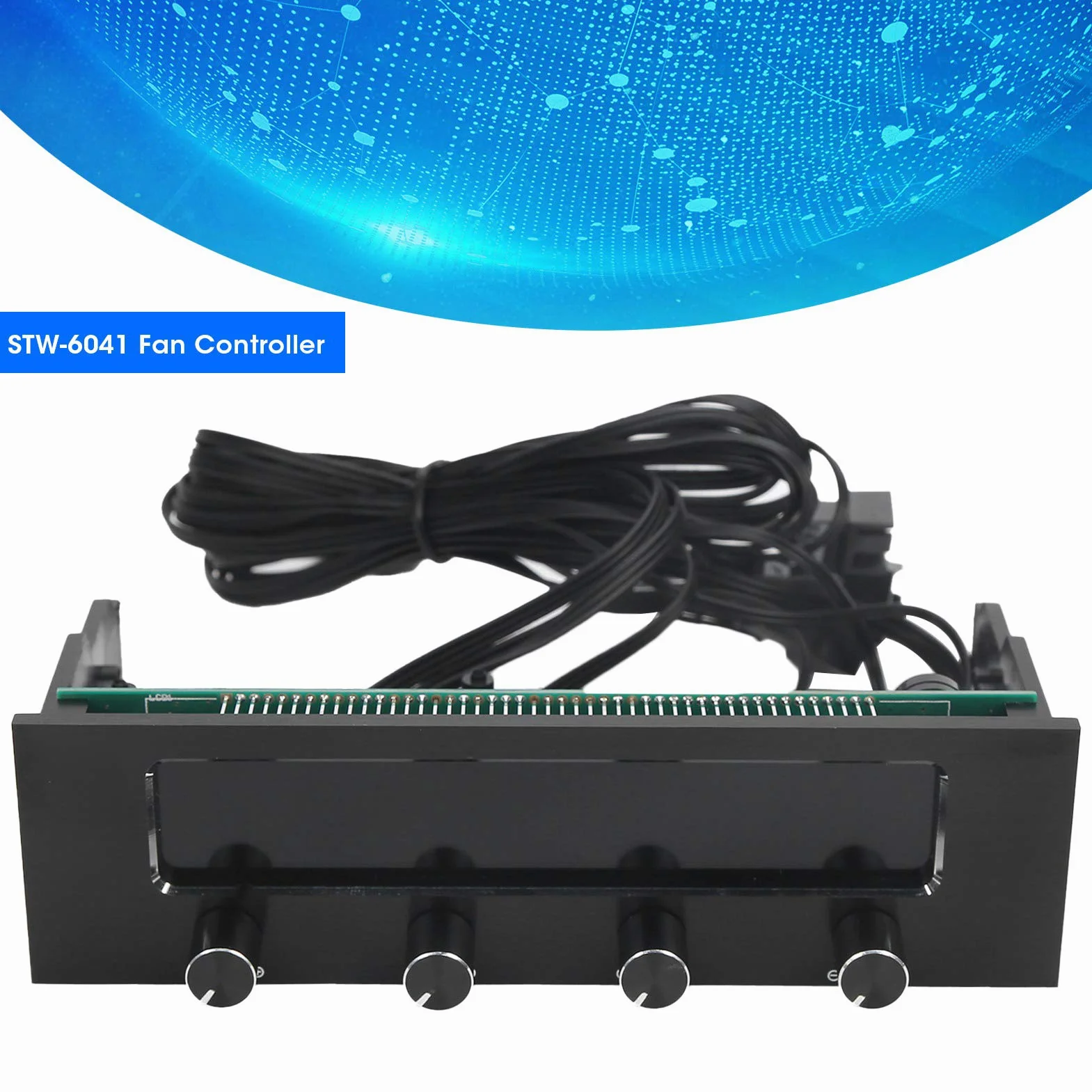 STW‑6041 Kontroler Wentylatora do Procesora Komputera, PC 5,25" Wielofunkcyjny Panel Multimedialny z 4-kanałowym Panelem Przednim, Komputerowy Kontroler Wentylatora PWM i Regulator Temperatury