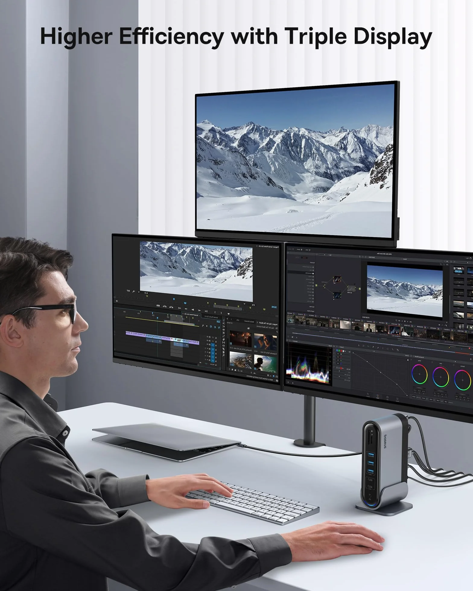 Baseus Stacja dokująca 17 w 1 4K HDMI*2 DP*1 do transmisji na 3 monitorach z 100 W PD, USB 3.0 x 3, LAN, czytnik kart SD/TF, złącze audio, koncentrator do Windows, Mac laptopa