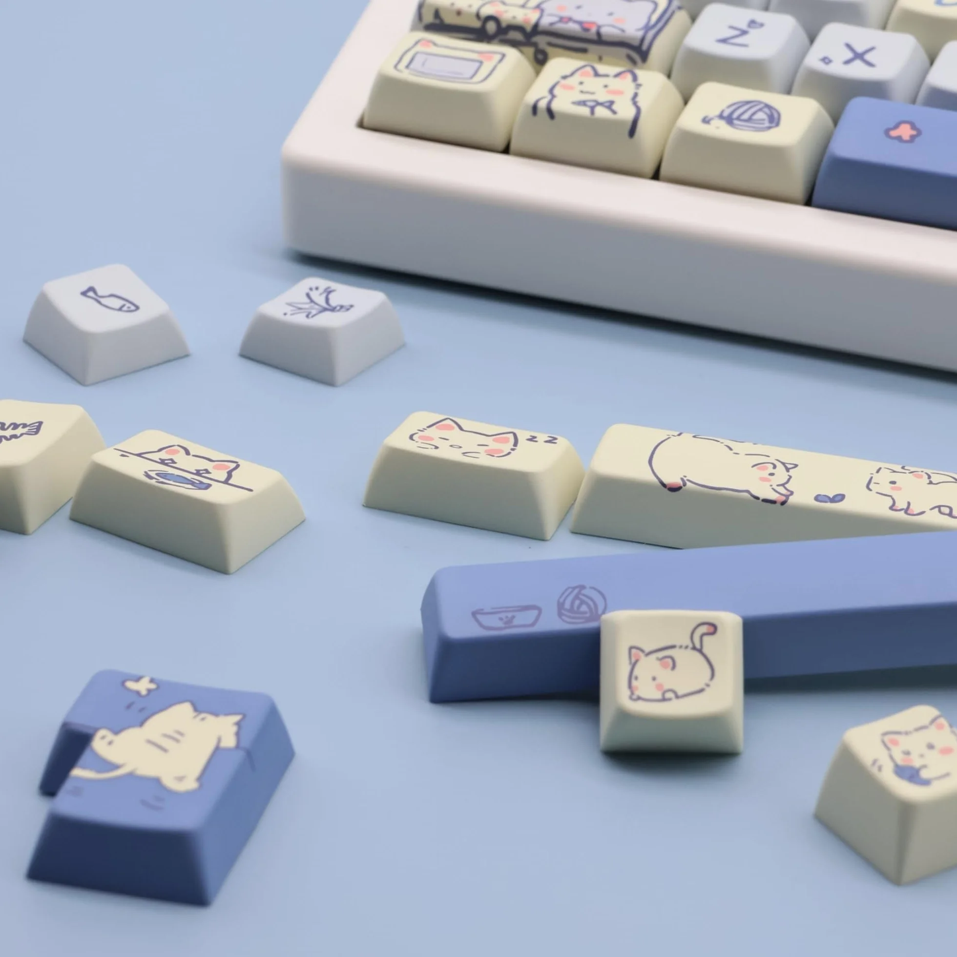 Niestandardowa nasadka klawiszy do klawiatury mechanicznej MDA z 148 klawiszami Dye-Sub, ANSI i Extra Enter Cute PBT (niebieski kot)