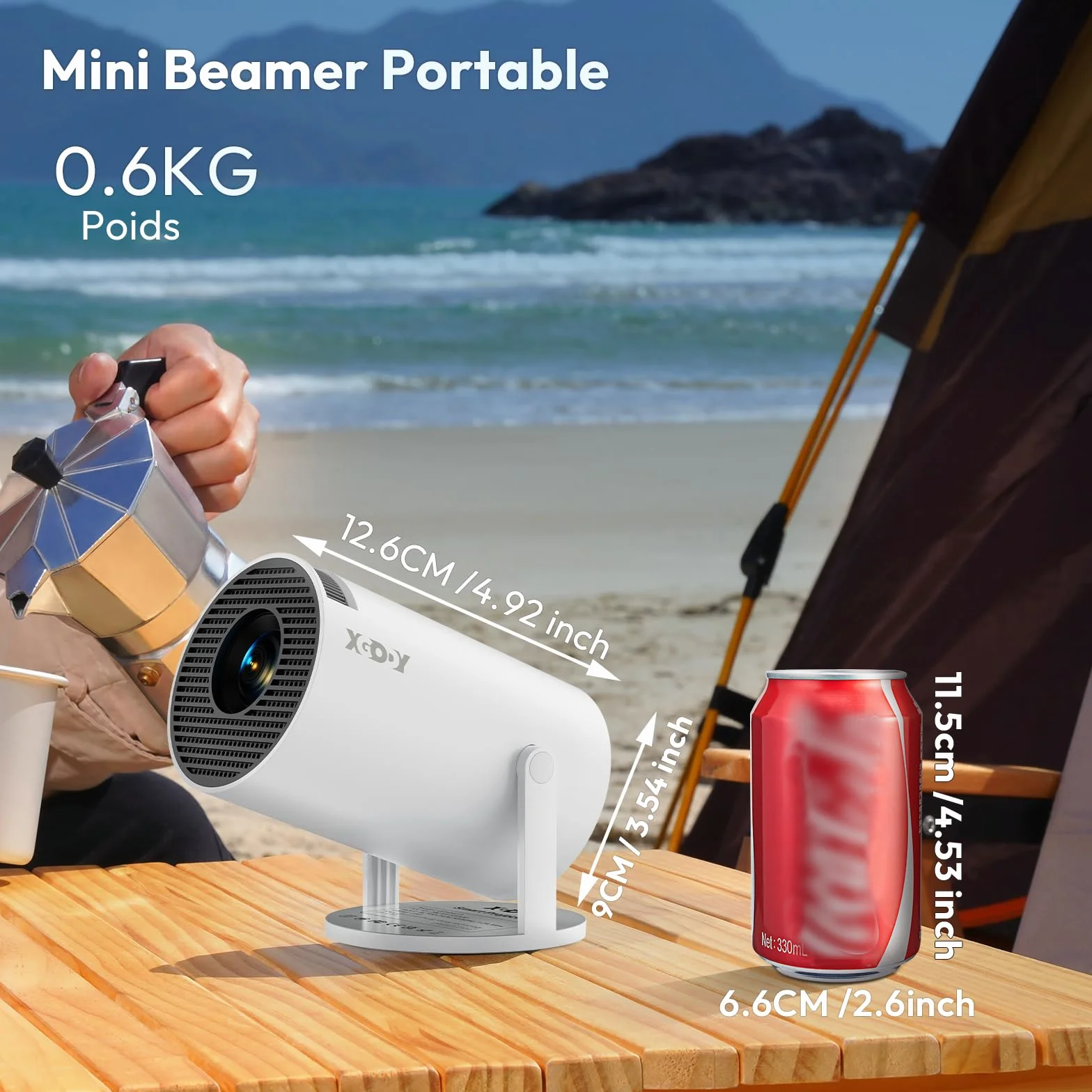 Mini projektor [2025 Upgraded & Android 11.0] Native 720P HD, obsługuje 4K 1080P, Xgody Gimbal 3 New przenośny projektor 12000 lumenów, WiFi 6, Bluetooth, Auto Keystone, projektor wideo do kina