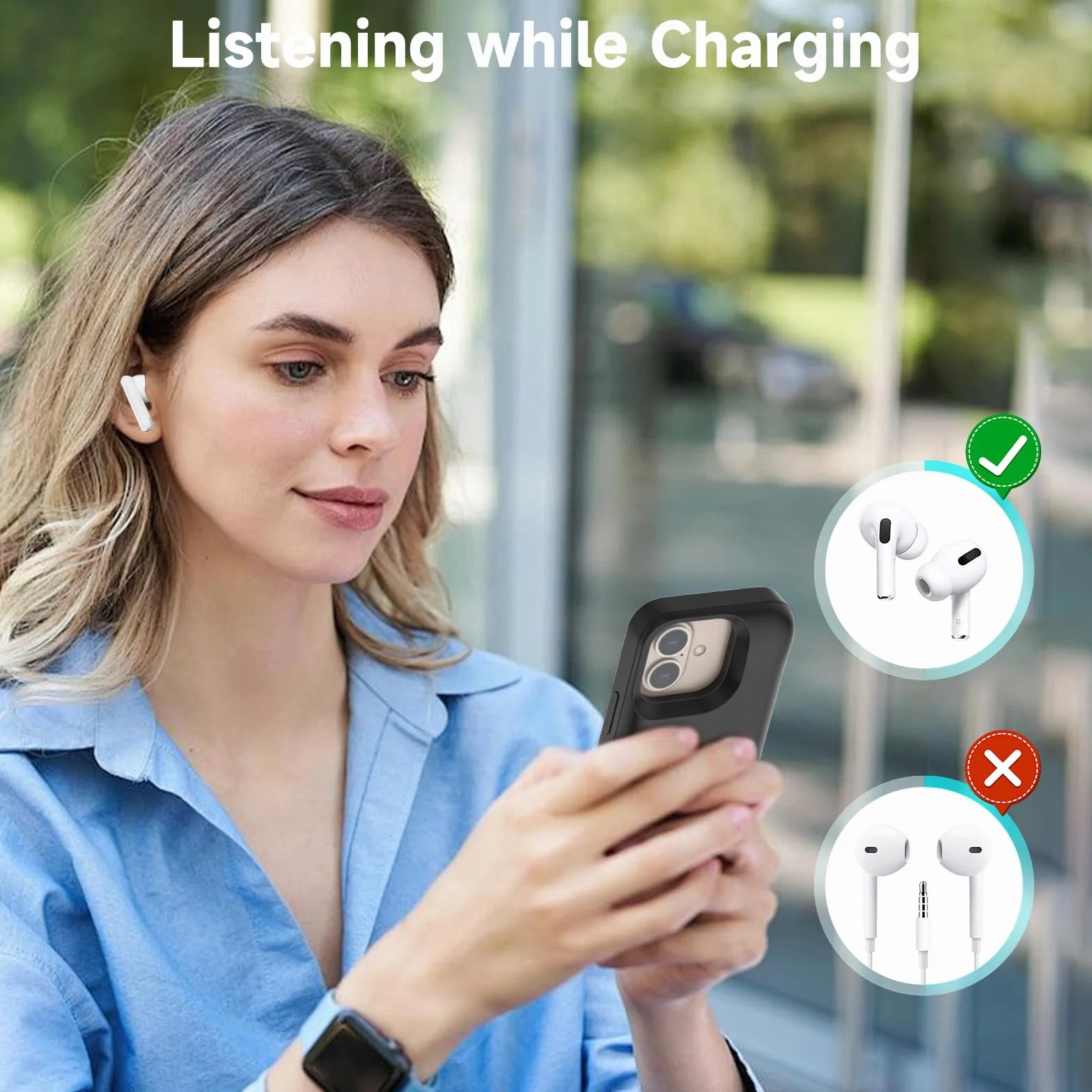 Etui na baterię do iPhone 16 8500 mAh, smukłe, przenośne etui ochronne – czarne