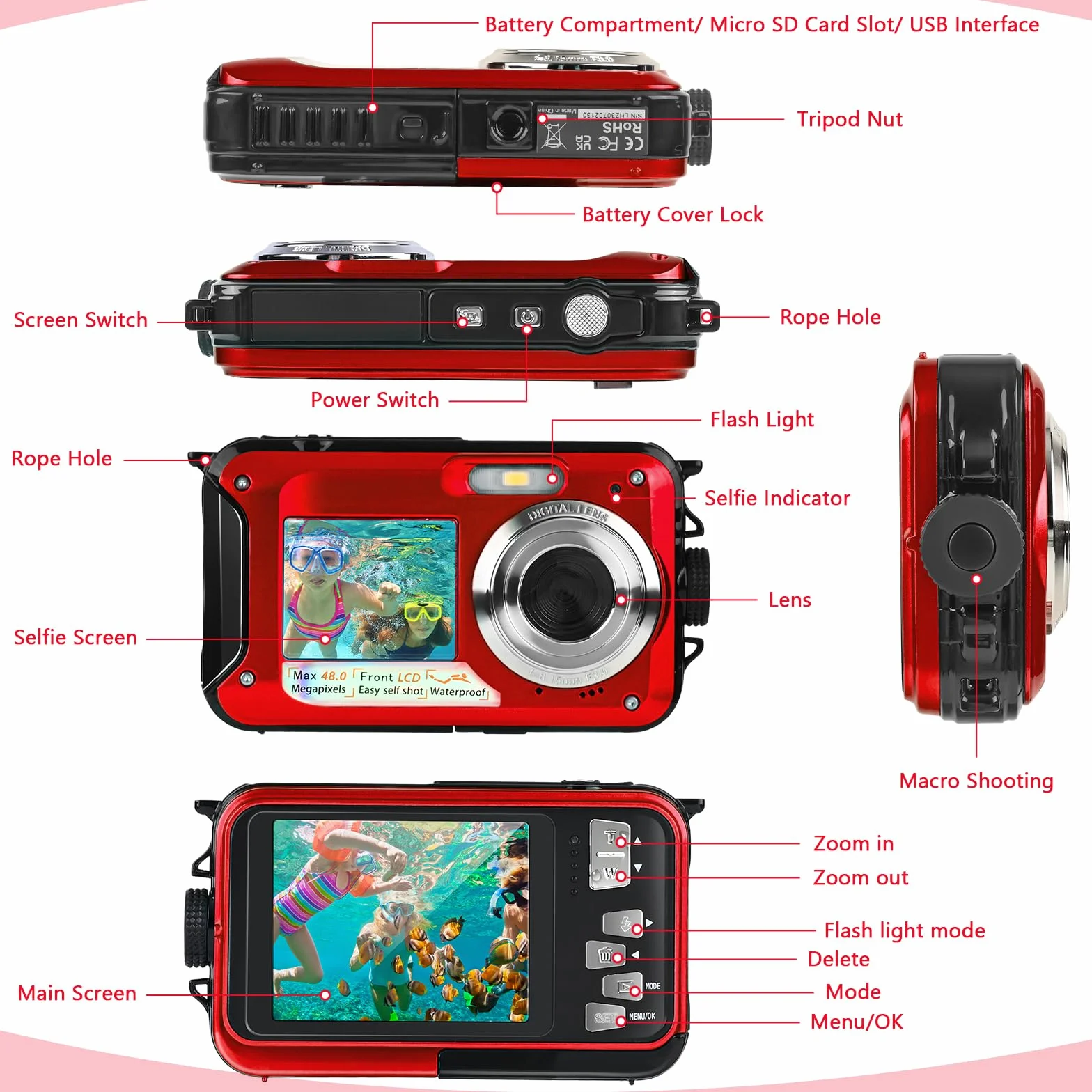 Comius Sharp Kamera podwodna 10FT do snorkelingu, zdjęcia 30 MP i wideo FHD, wodoszczelna, z kartą pamięci 32 GB