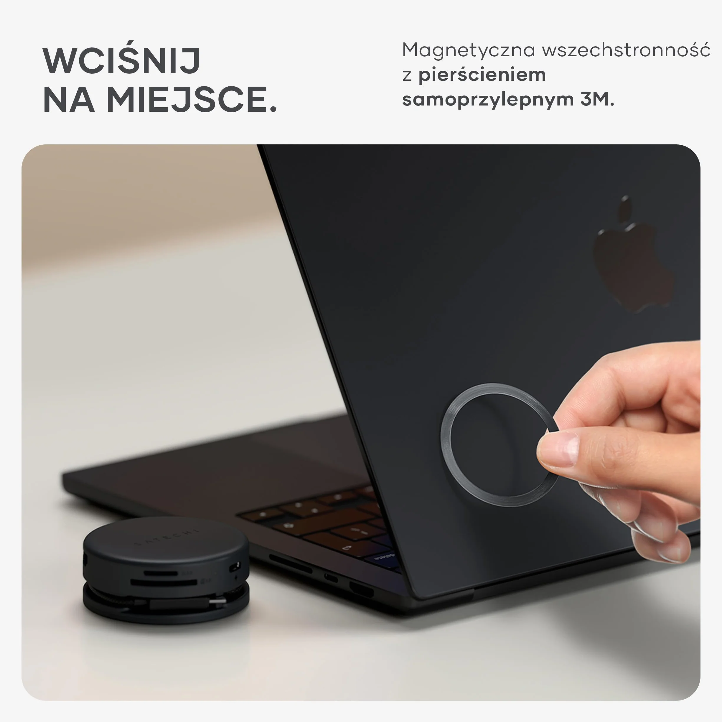 SATECHI OntheGo Hub USB-C 7 w 1, Kompaktowy Magnetyczny Adapter Wieloportowy 100W PD, HDMI 4K/60Hz, Gigabit Ethernet, 2×USB-A, Czytnik SD/microSD, Czarny Kosmiczny