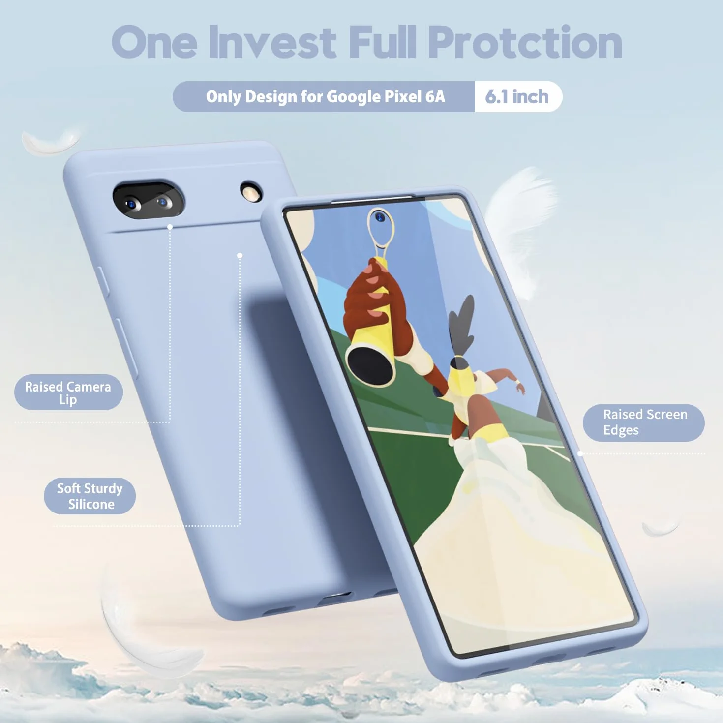 oakxco Etui na telefon Google Pixel 6A, płynny silikon, urocze, cienkie, cienkie, miękkie, gumowe, TPU, gładkie, żelowe, estetyczne, matowe, solidne, ochronne i odporne na wstrząsy, błękitne błękitne
