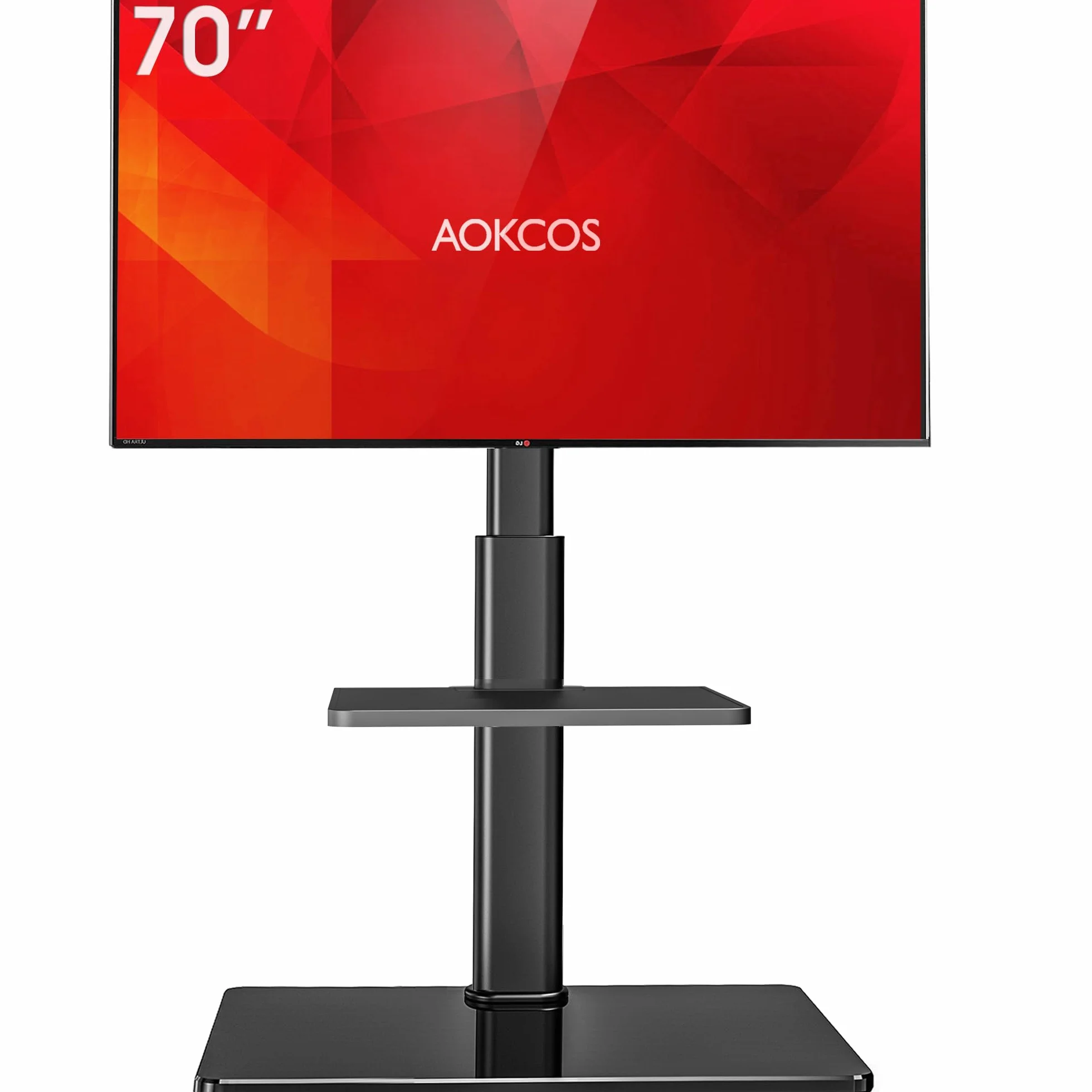 AOKCOS Stojak pod telewizor, do telewizorów 32-70", pochylany, wychylny, z regulacją wysokości, uniwersalny stojak pod telewizor z półką, maks. VESA 400x400mm 40kg