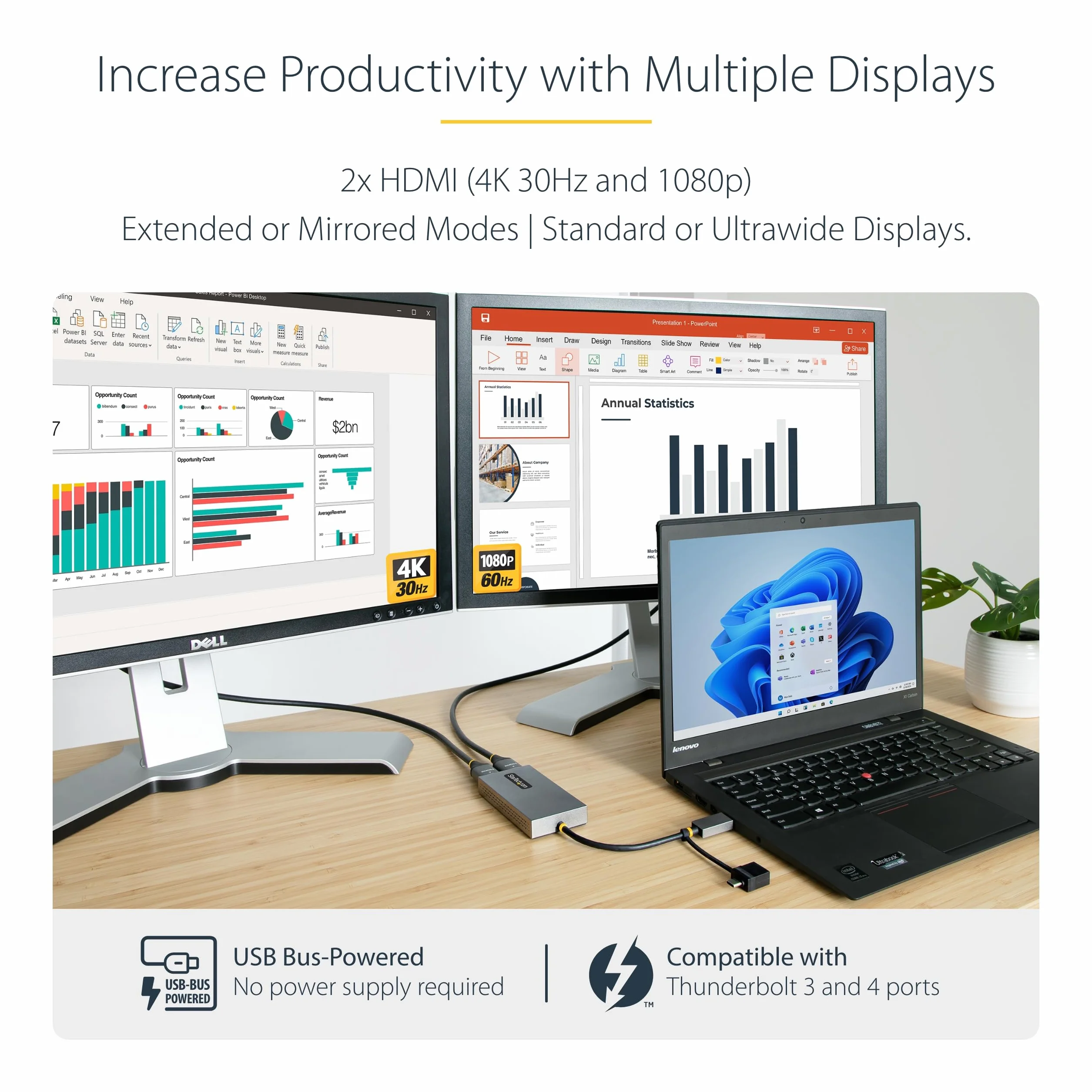 StarTech USB na podwójny HDMI 4K30Hz+1080p adapter