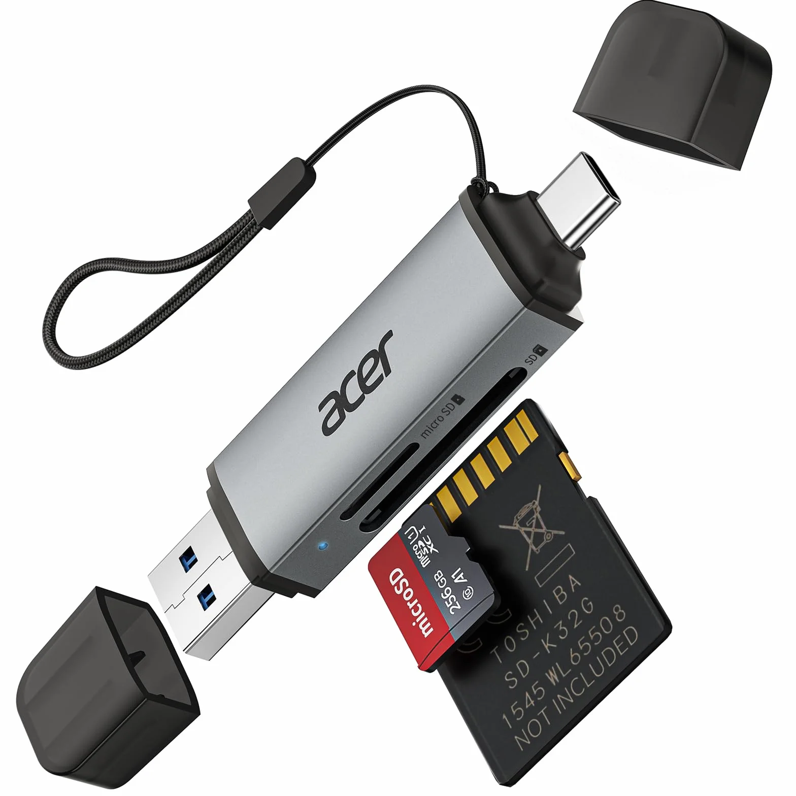acer Czytnik kart SD, adapter czytnika kart pamięci USB C i USB 3.0 obsługuje SD/Micro SD/SDHC/SDXC/MMC, kompatybilny z iPhone 15 Pro, MacBook Pro/Air, iPad Pro 2021, Galaxy S22, Pixel, XPS 13 itp.