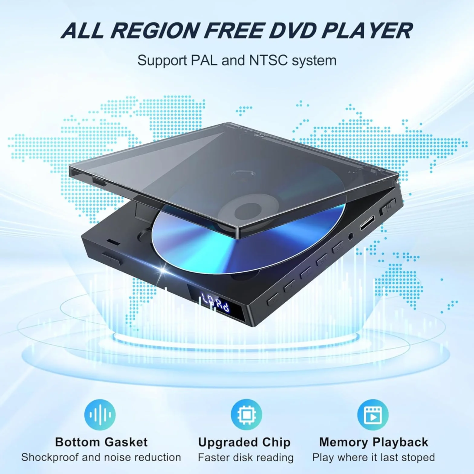 Super cienki odtwarzacz DVD, kompaktowy odtwarzacz DVD do telewizora, odtwarzacz z wbudowanym głośnikiem HiFi, wyjście USB, port AUX 3,5 mm, wbudowany PAL/NTSC