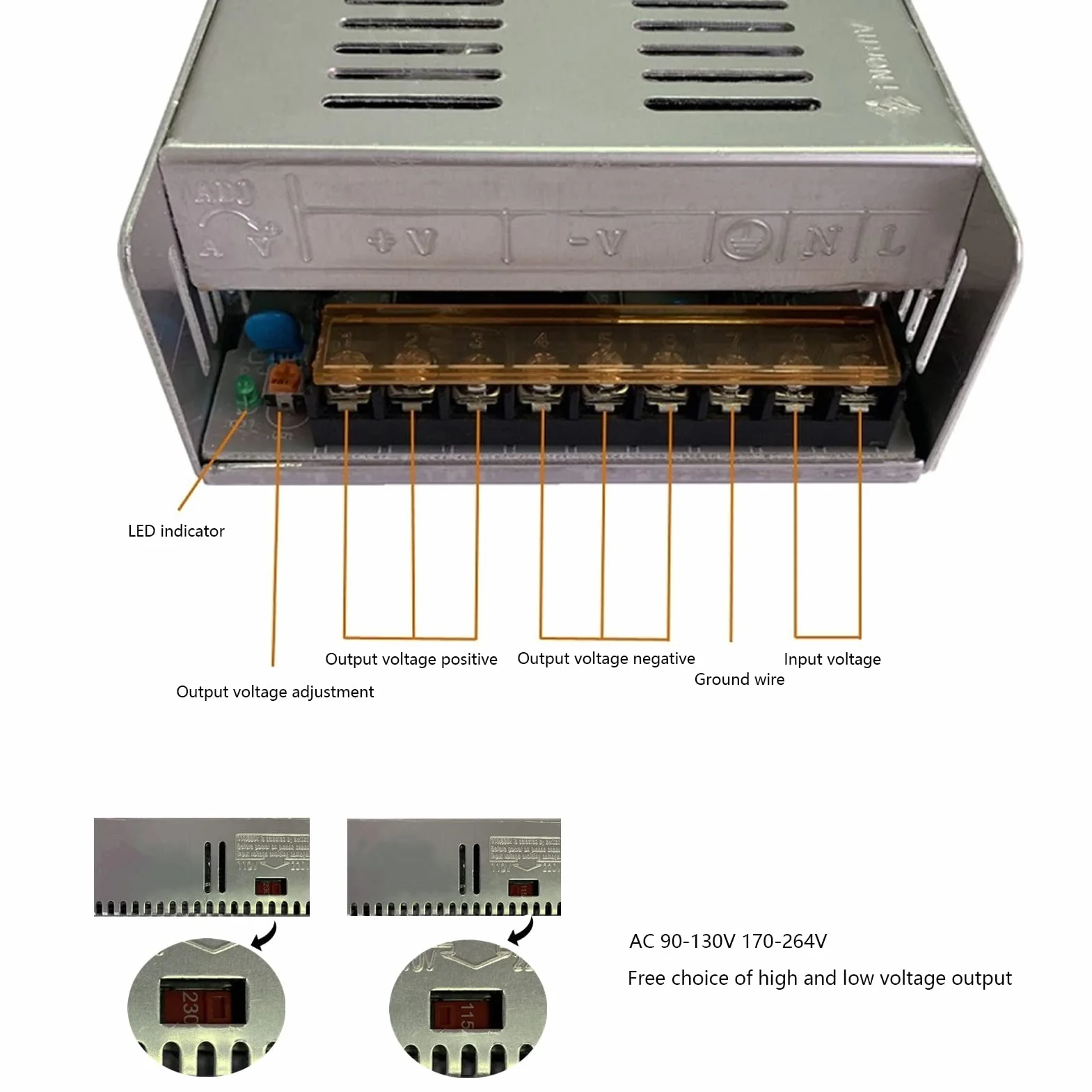 Garosa 500W 24 V 20,9A Zasilanie, Stop Aluminium, Otwory Rozpraszania Ciepła, Pokrycie Bezpieczeństwa, Automatyzacja Przemysłowa PLC Control Concert, do Automatyzacji Przemysłowej, PLC