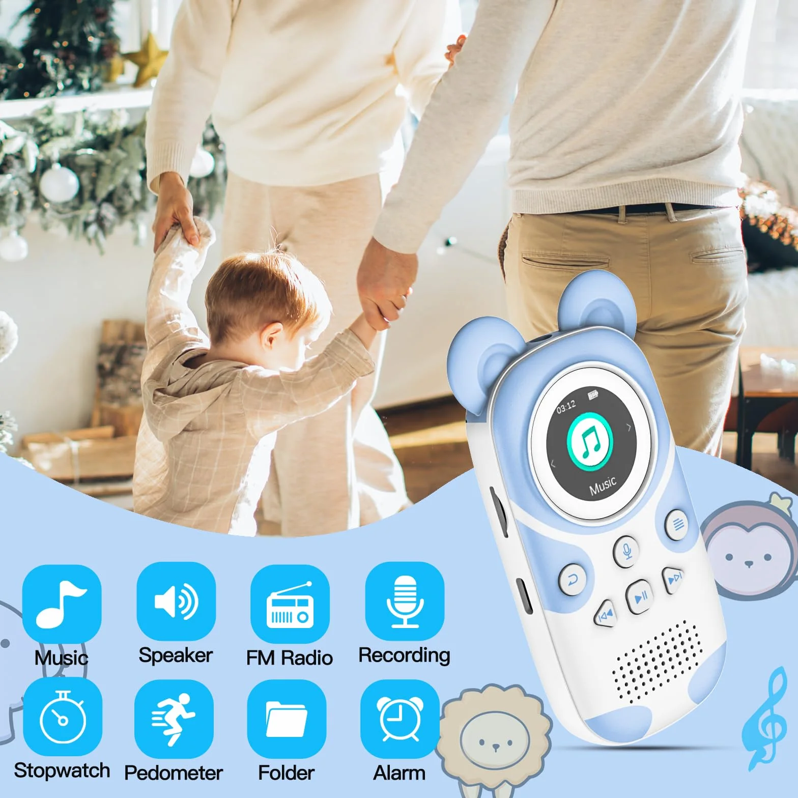 Odtwarzacz MP3 dla dzieci Bluetooth 5.3 64 GB z radiem FM i budzikiem