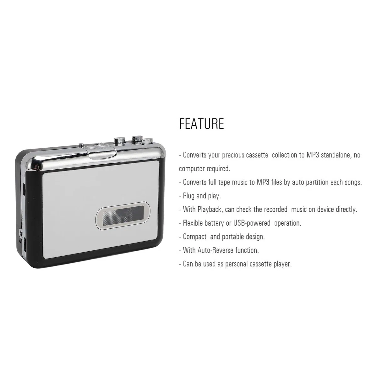 Przenośny Konwerter Magnetofonów Kasetowych, Kaseta z Dźwiękiem Stereo HiFi na MP3 za Pośrednictwem Karty SD, Wbudowany Mikrofon i Głośnik Odtwarzacz Kasetowy do Domowych