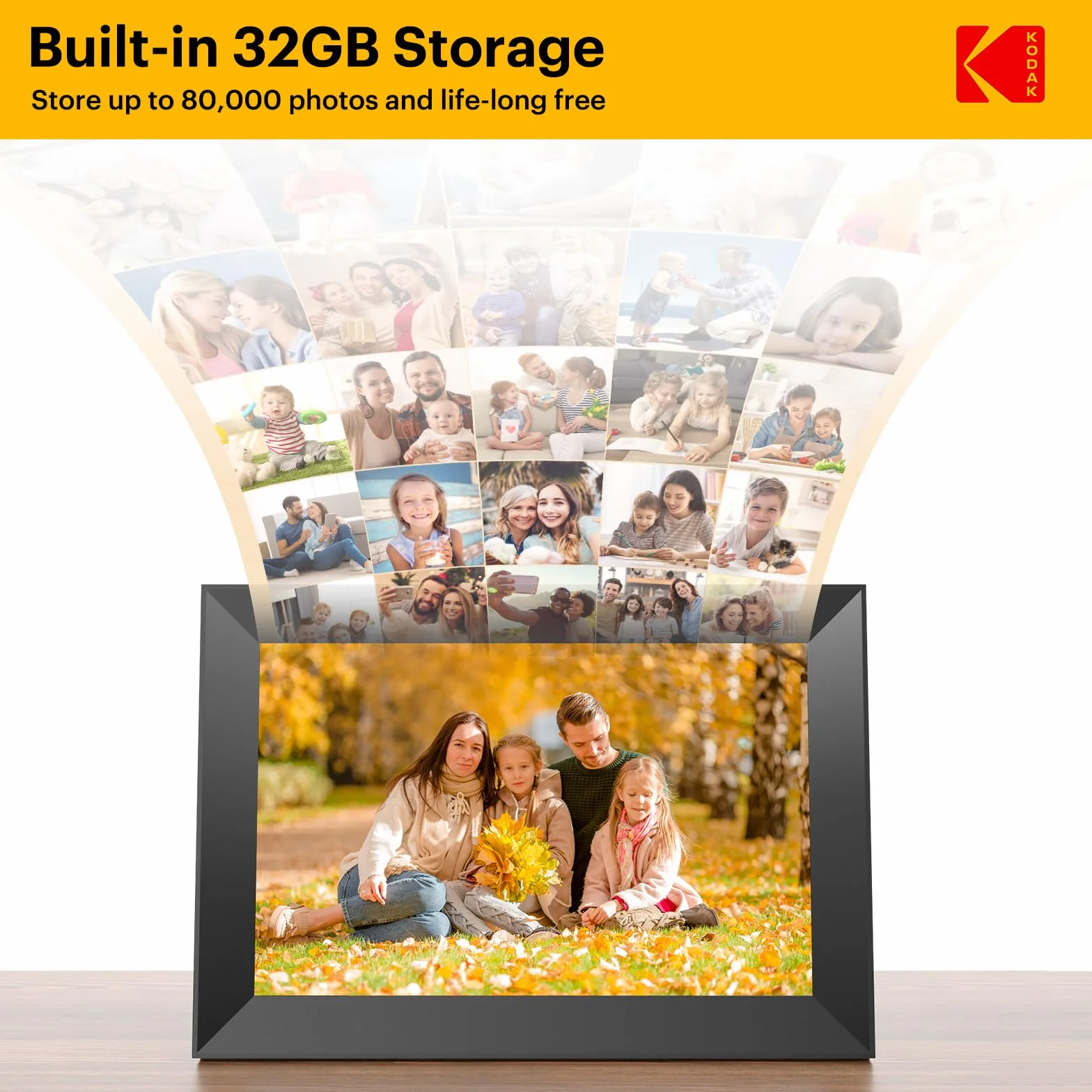 KODAK Cyfrowa ramka na zdjęcia Wi-Fi 10,1", ekran dotykowy HD IPS, elektroniczna ramka na zdjęcia z pamięcią 32 GB, automatyczne obracanie zdjęć, udostępnianie zdjęć lub filmów w dowolnym miejscu za