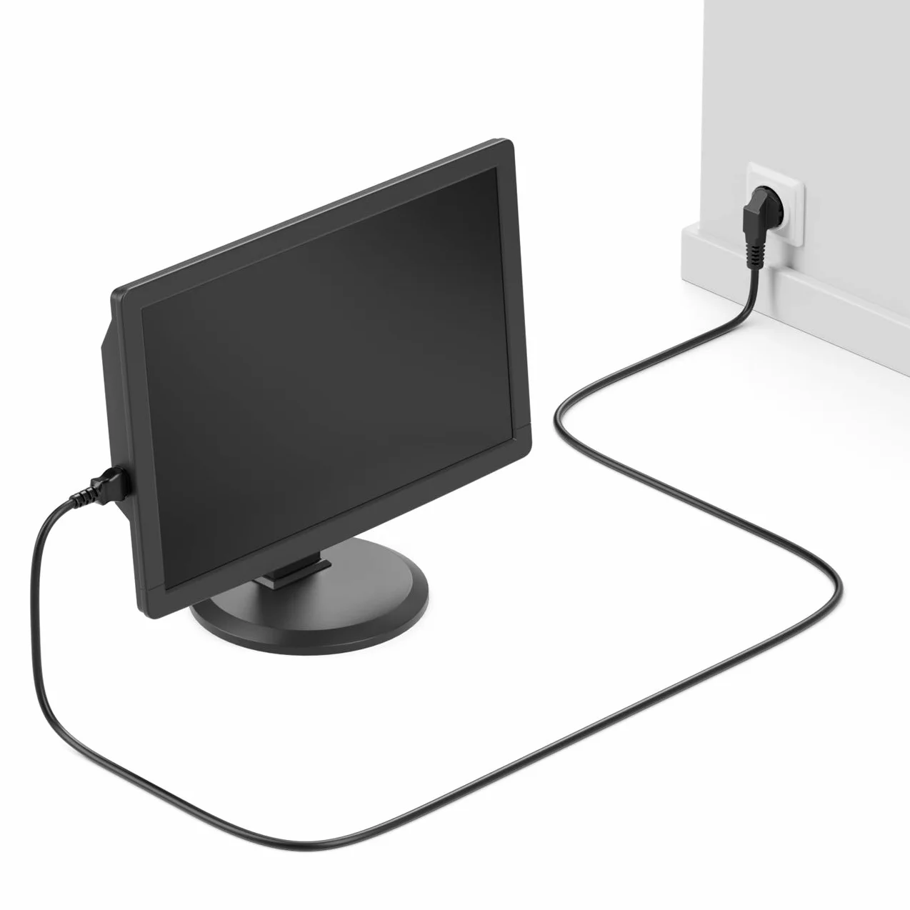 deleyCON 3,0m Kabel Zasilający Przewód Sieciowy Wtyk Ochronny Typ F (CEE 7/7) 90° Kątowy na Gniazdo C13 PC Komputer Monitor Drukarka Projektor - Czarny