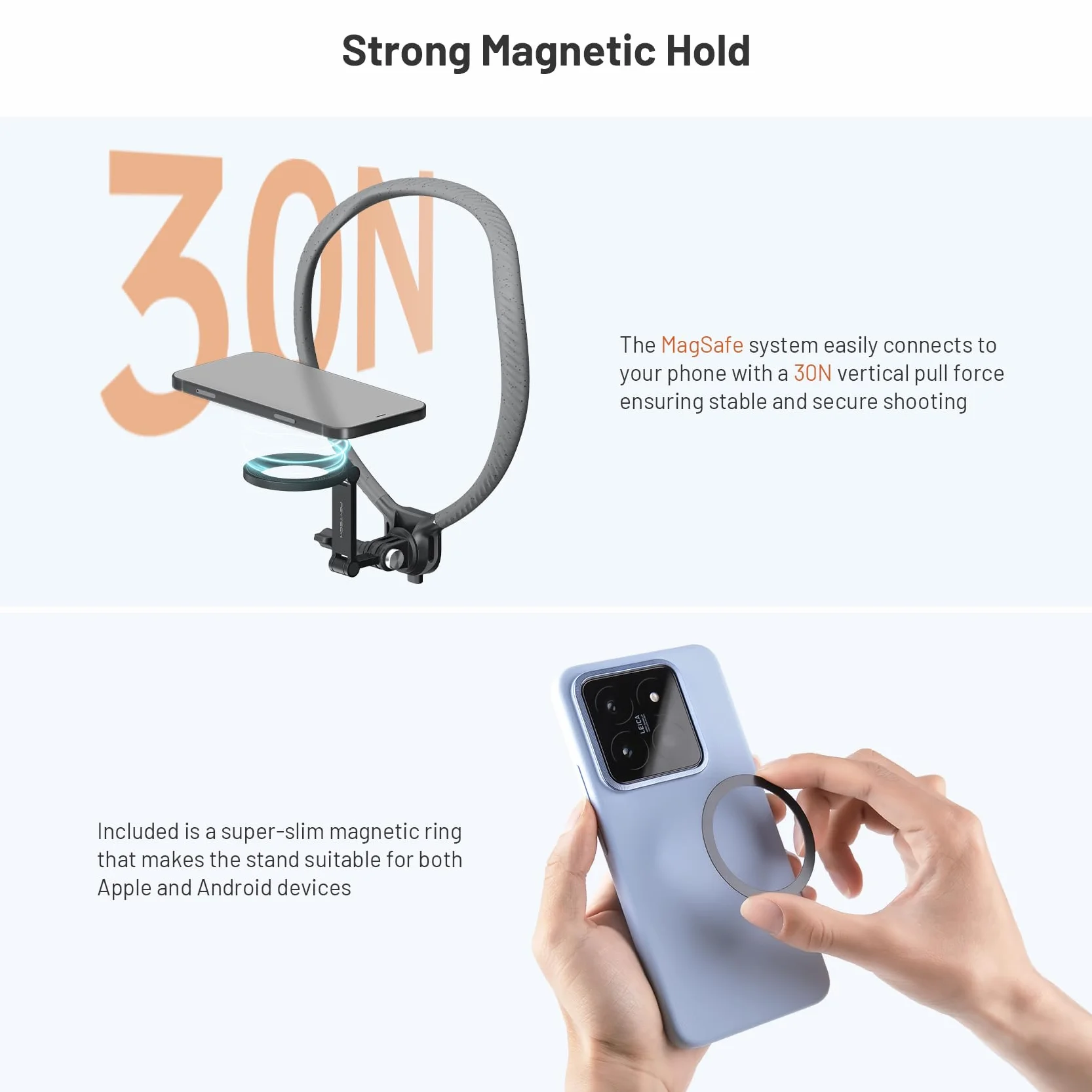 PGYTECH CapLock magnetyczny uchwyt na kark Max do telefonów komórkowych o przedłużonej wersji, uchwyt na telefon komórkowy iPhone z systemem Android, bez użycia rąk, uchwyt do selfie do kamer