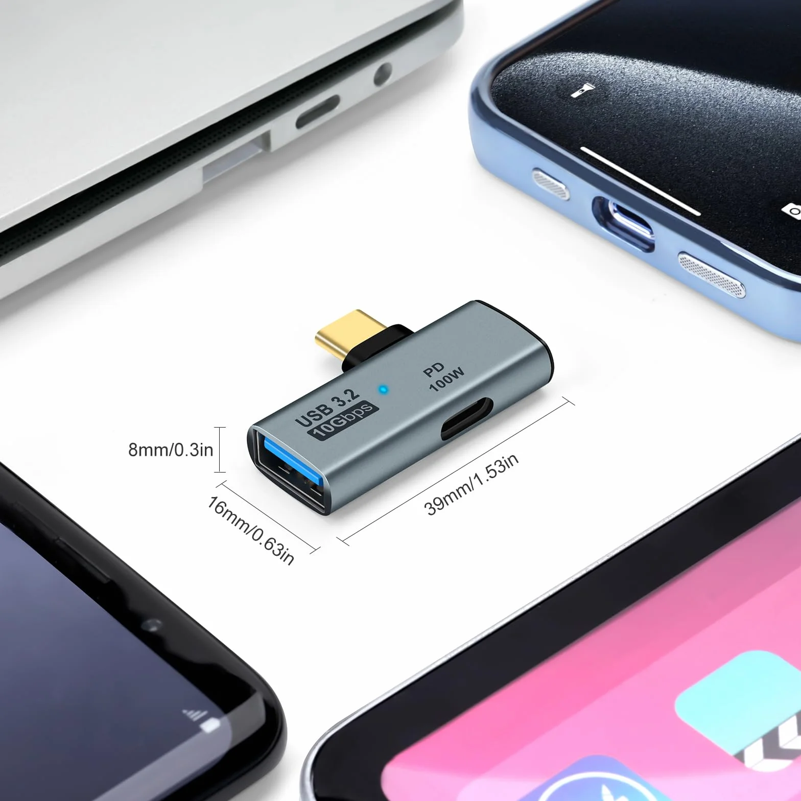 Adapter USB C OTG, typ C 100 W PD Ładowanie i ładowarka rozdzielająca USB 3.0, kompatybilna z iPhone 15 Pro Max, Google TV, Chromecast 2020, MacBook, Samsung Galaxy S22/S23