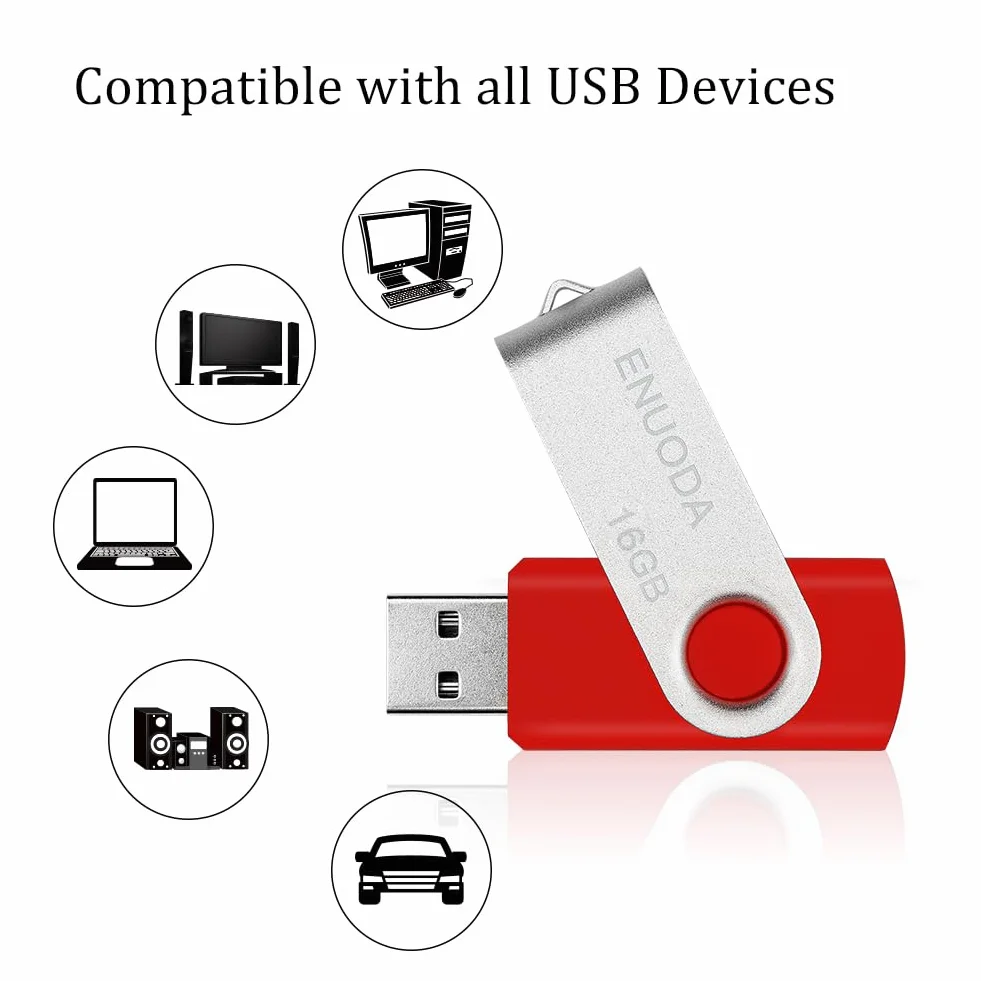 ENUODA Pamięć USB 16 GB 10 Sztuki USB 2.0 Pendrive Metalowa Obrotowe Dyski Kciuki Napęd (10 Mieszany Kolor)
