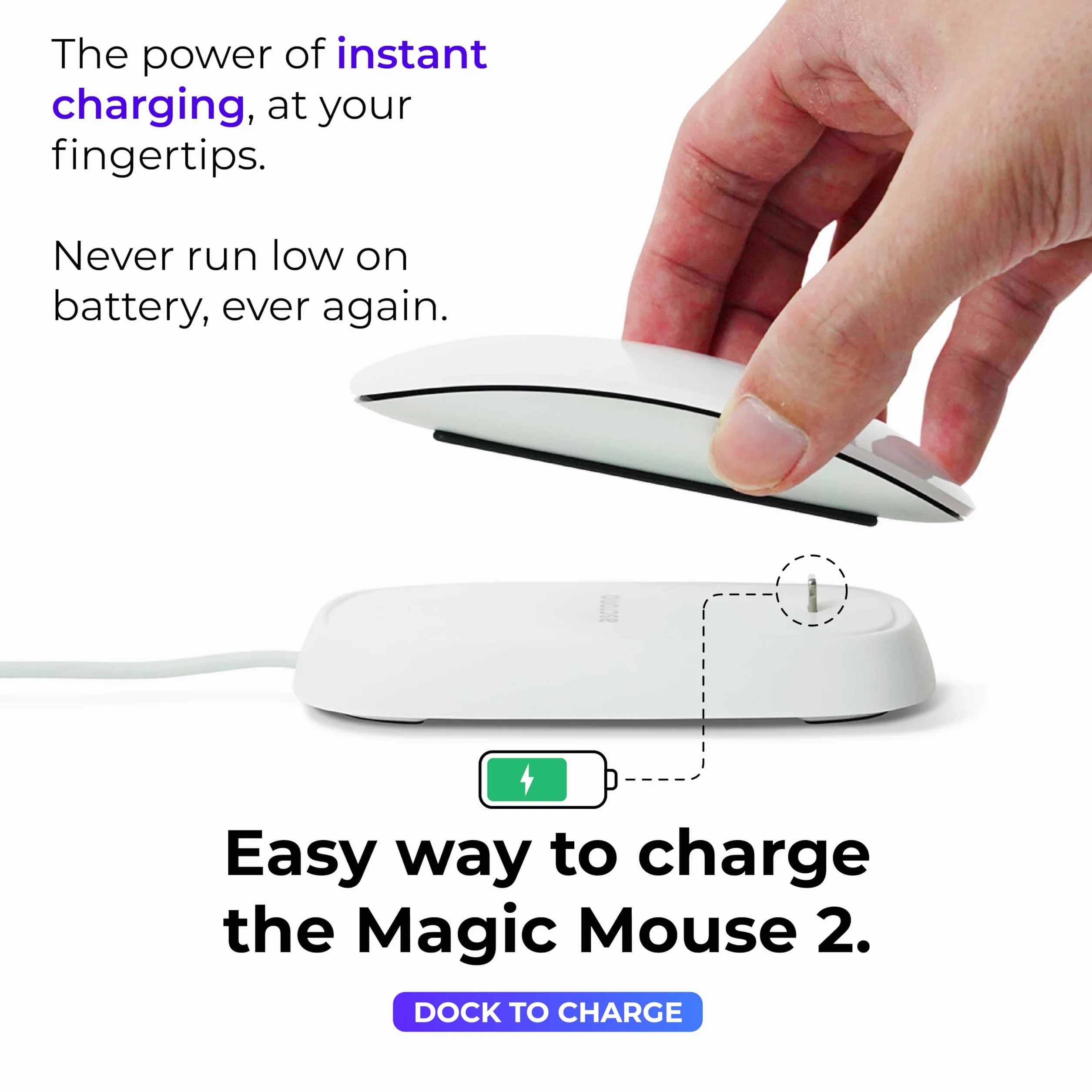 Ascrono Stacja Ładująca do Myszy Apple Magic Mouse 2 - Biały - Idealne Akcesorium | Nadaje Się Jako Stacja Ładująca, Stojak i Ładowarka | Zawiera USB-A do Lightning o Długości 1,5m