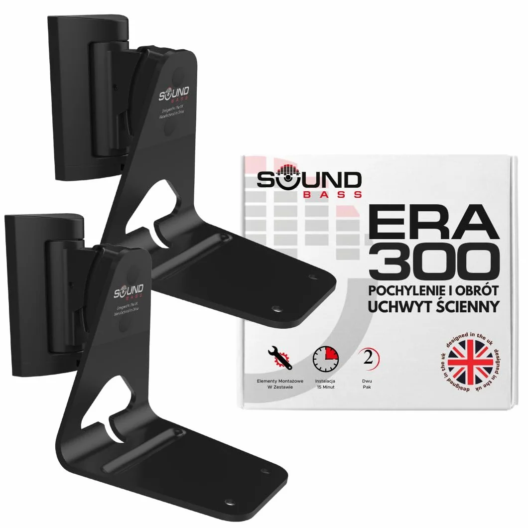 ERA300 uchwyt do montażu ściennego, uchylny i obrotowy, kompatybilny z Sonos ERA 300, bezproblemowa instalacja, zawiera zestaw montażowy (Czarny, Podwójny)