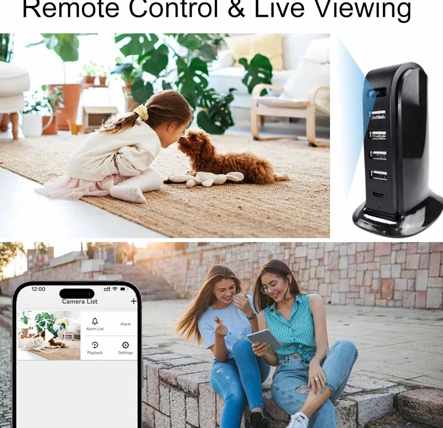 Ładowarka USB WiFi HD 1080P Ukryta 5 Portowa Kamera Szpiegowska, Bezprzewodowa wtyczka, Mini DV kamera do nadzoru domowego z wykrywaniem ruchu zdalne sterowanie widzeniem UE Nanny Home